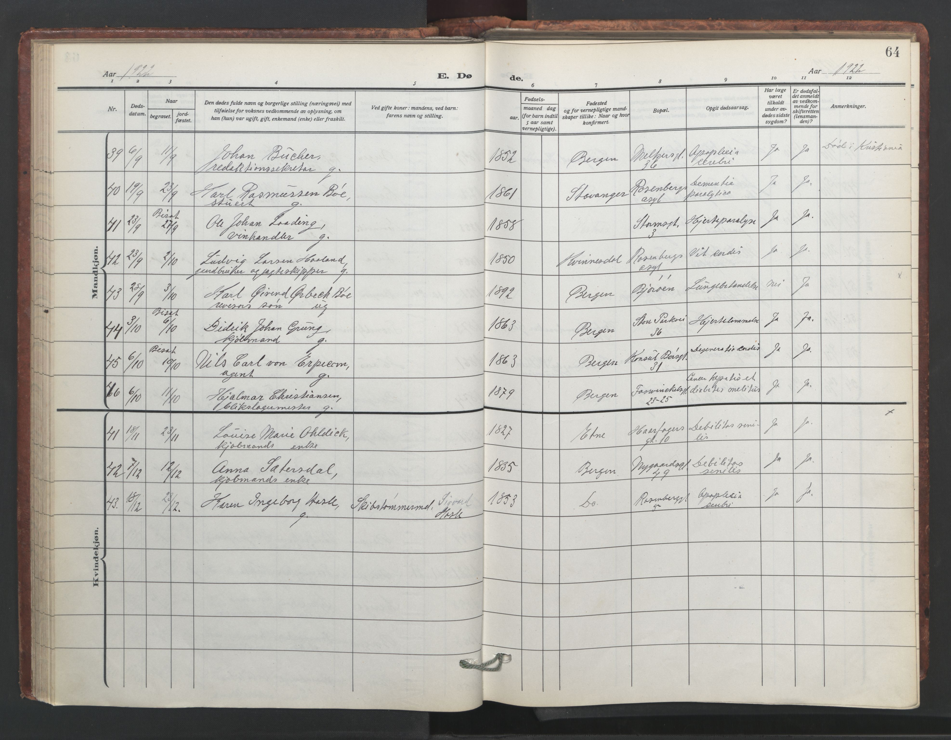 Johanneskirken sokneprestembete, SAB/A-76001/H/Hab: Parish register (copy) no. D 2, 1916-1950, p. 63b-64a