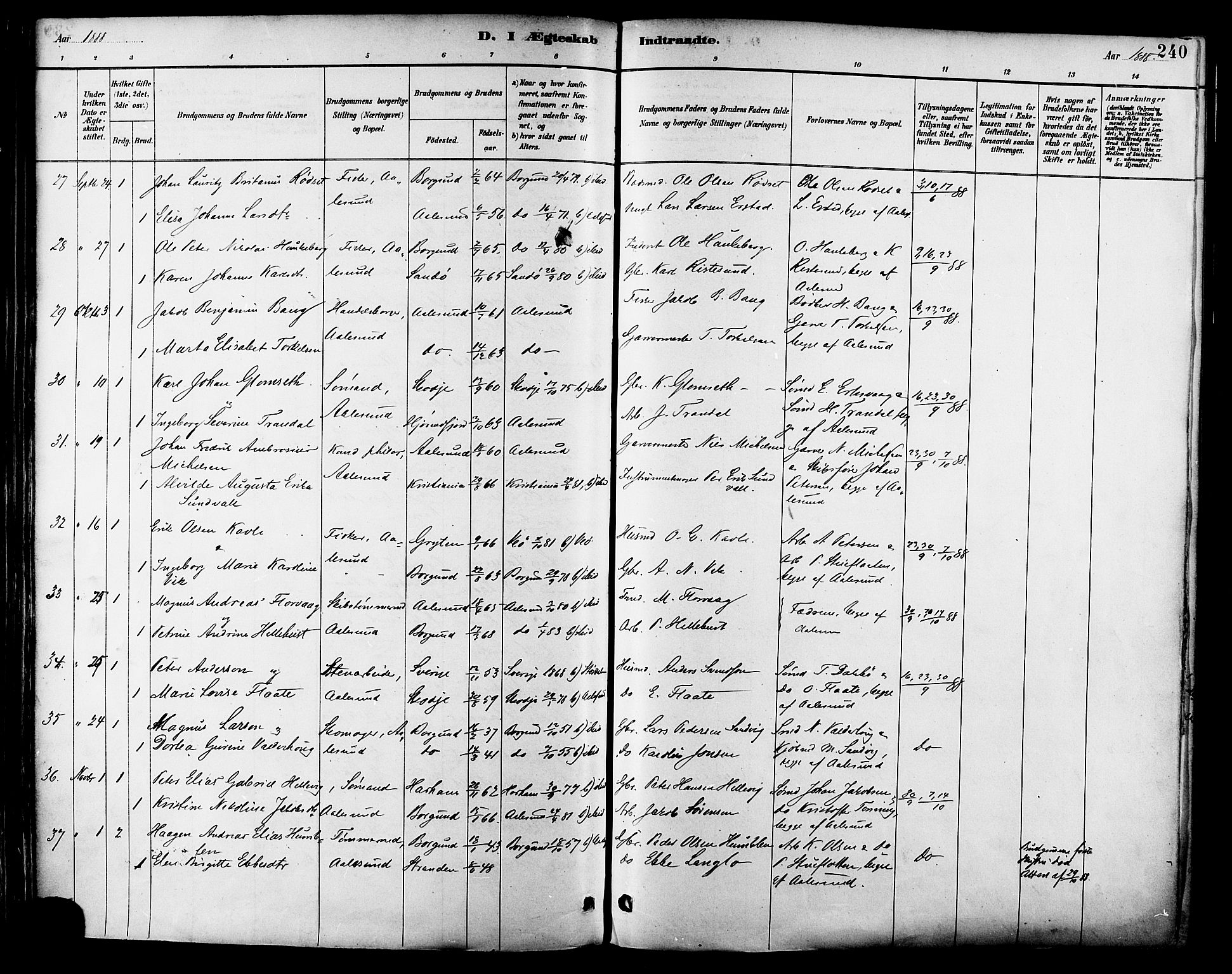 Ministerialprotokoller, klokkerbøker og fødselsregistre - Møre og Romsdal, AV/SAT-A-1454/529/L0455: Parish register (official) no. 529A05, 1885-1893, p. 240