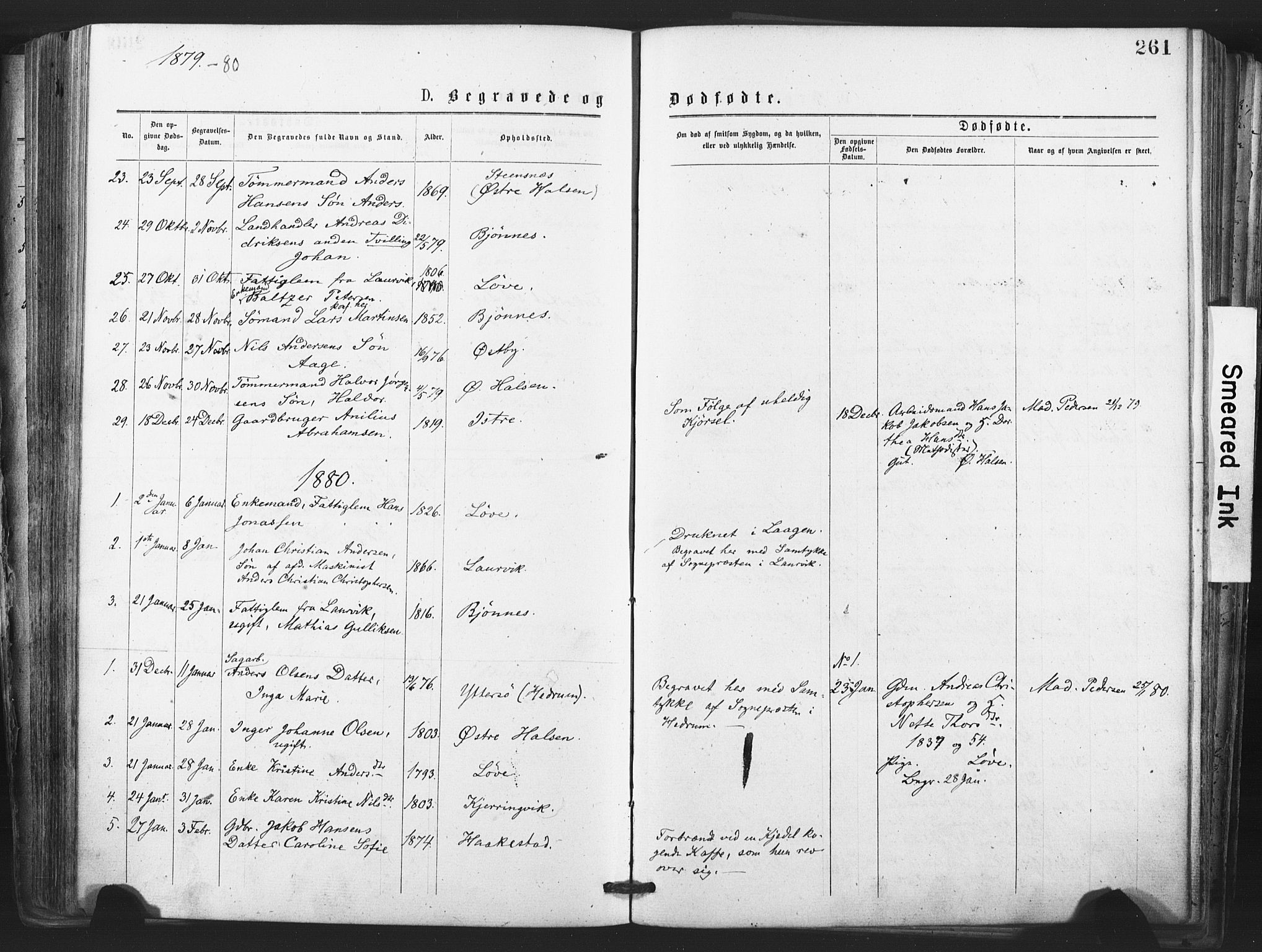 Tjølling kirkebøker, SAKO/A-60/F/Fa/L0008: Parish register (official) no. 8, 1877-1886, p. 261