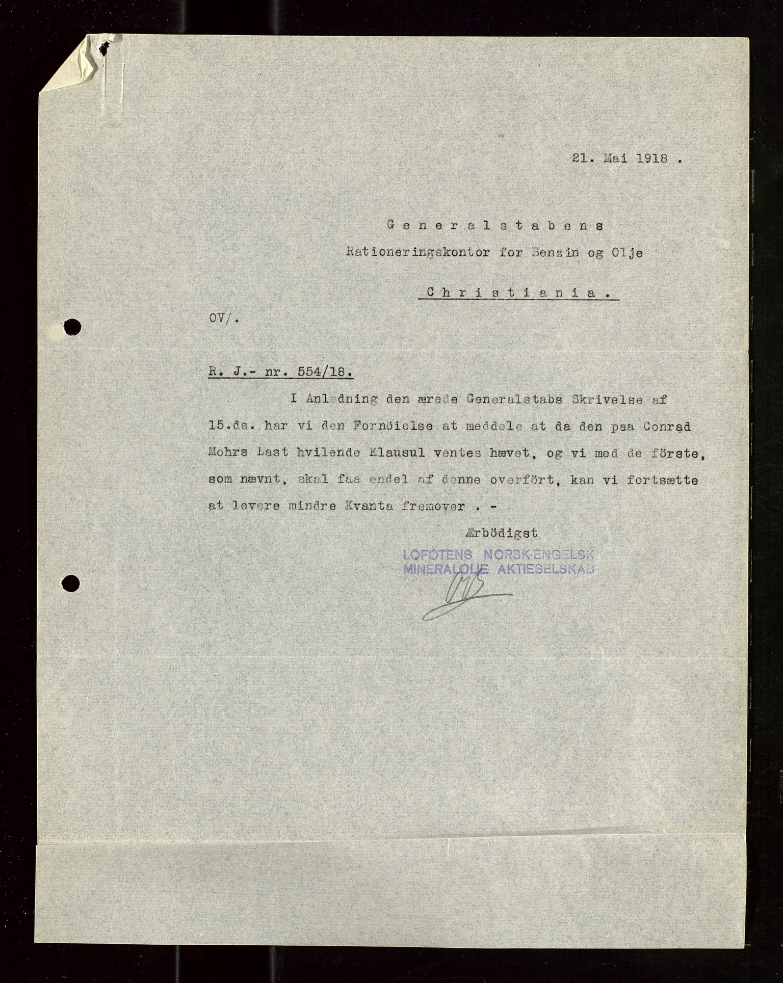 Pa 1521 - A/S Norske Shell, AV/SAST-A-101915/E/Ea/Eaa/L0022: Sjefskorrespondanse, 1918, p. 17