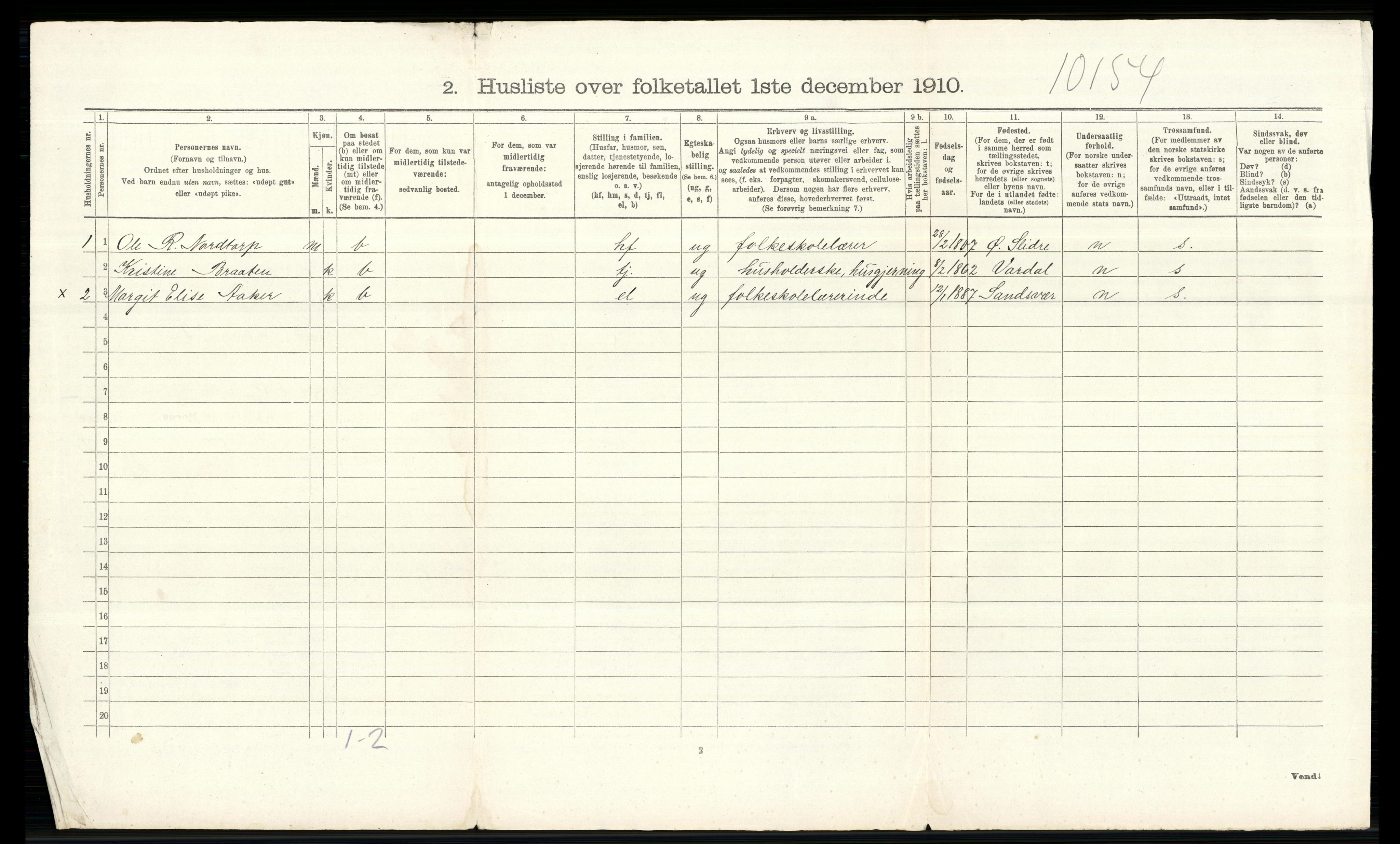 RA, 1910 census for Ringsaker, 1910, p. 2898