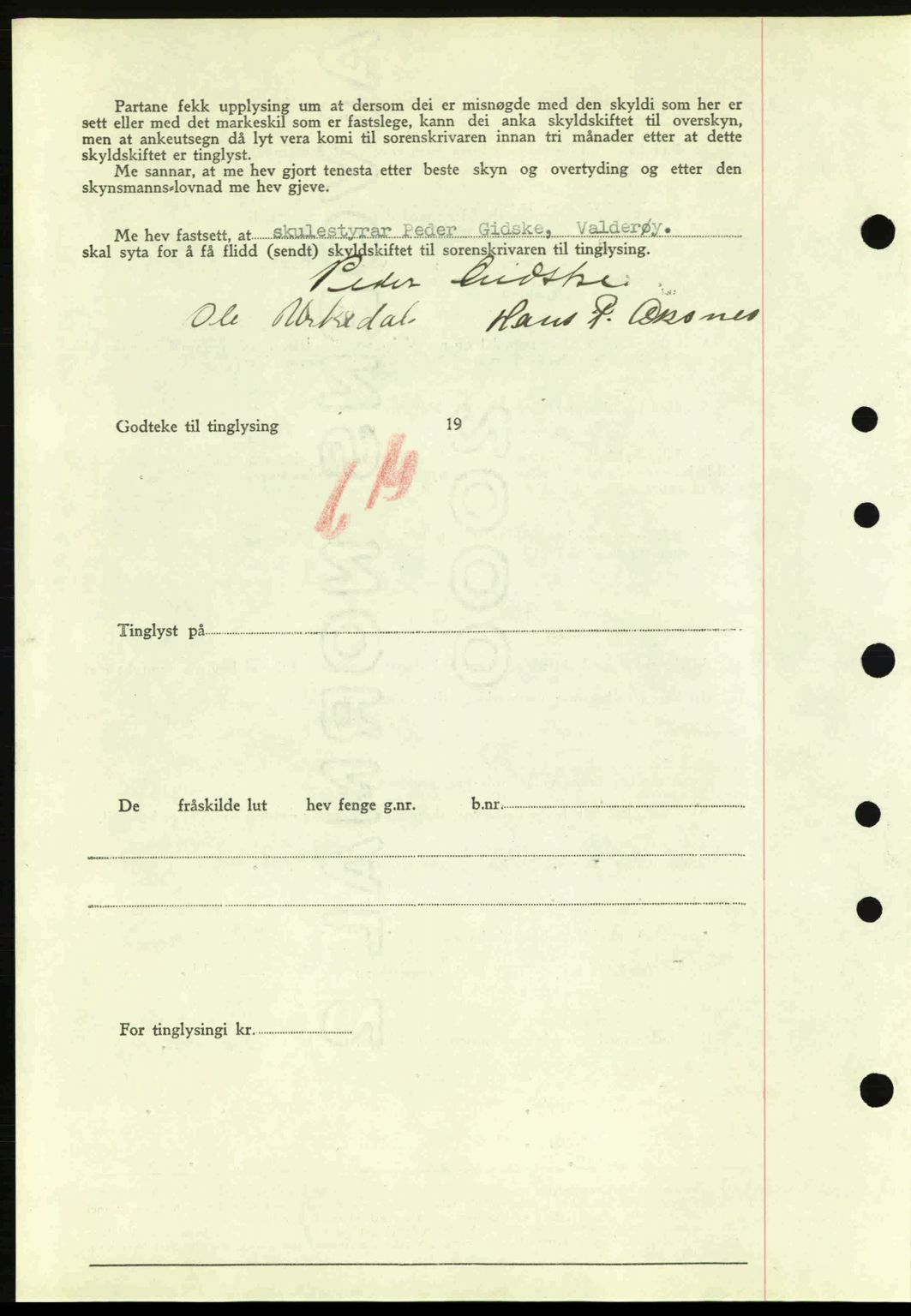 Nordre Sunnmøre sorenskriveri, AV/SAT-A-0006/1/2/2C/2Ca: Mortgage book no. A20a, 1945-1945, Diary no: : 716/1945