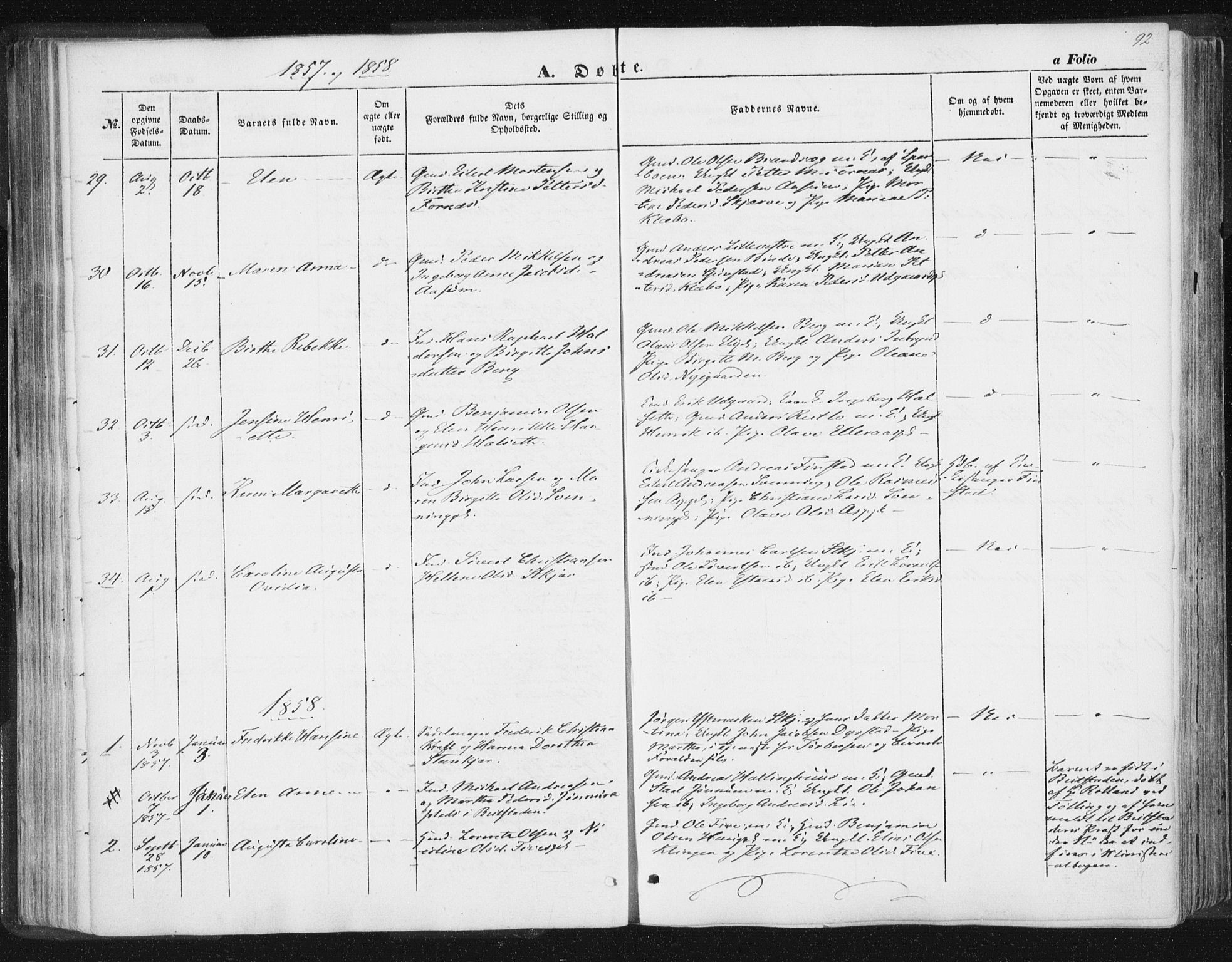 Ministerialprotokoller, klokkerbøker og fødselsregistre - Nord-Trøndelag, SAT/A-1458/746/L0446: Parish register (official) no. 746A05, 1846-1859, p. 92