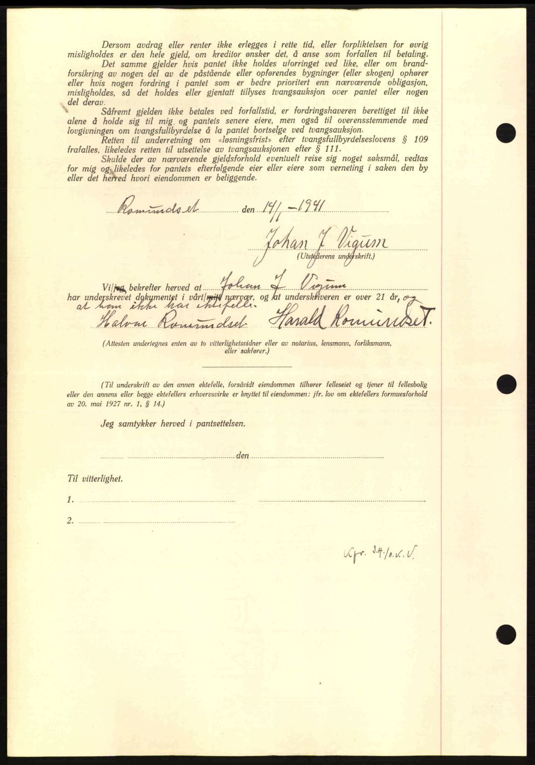 Nordmøre sorenskriveri, AV/SAT-A-4132/1/2/2Ca: Mortgage book no. B87, 1940-1941, Diary no: : 205/1941