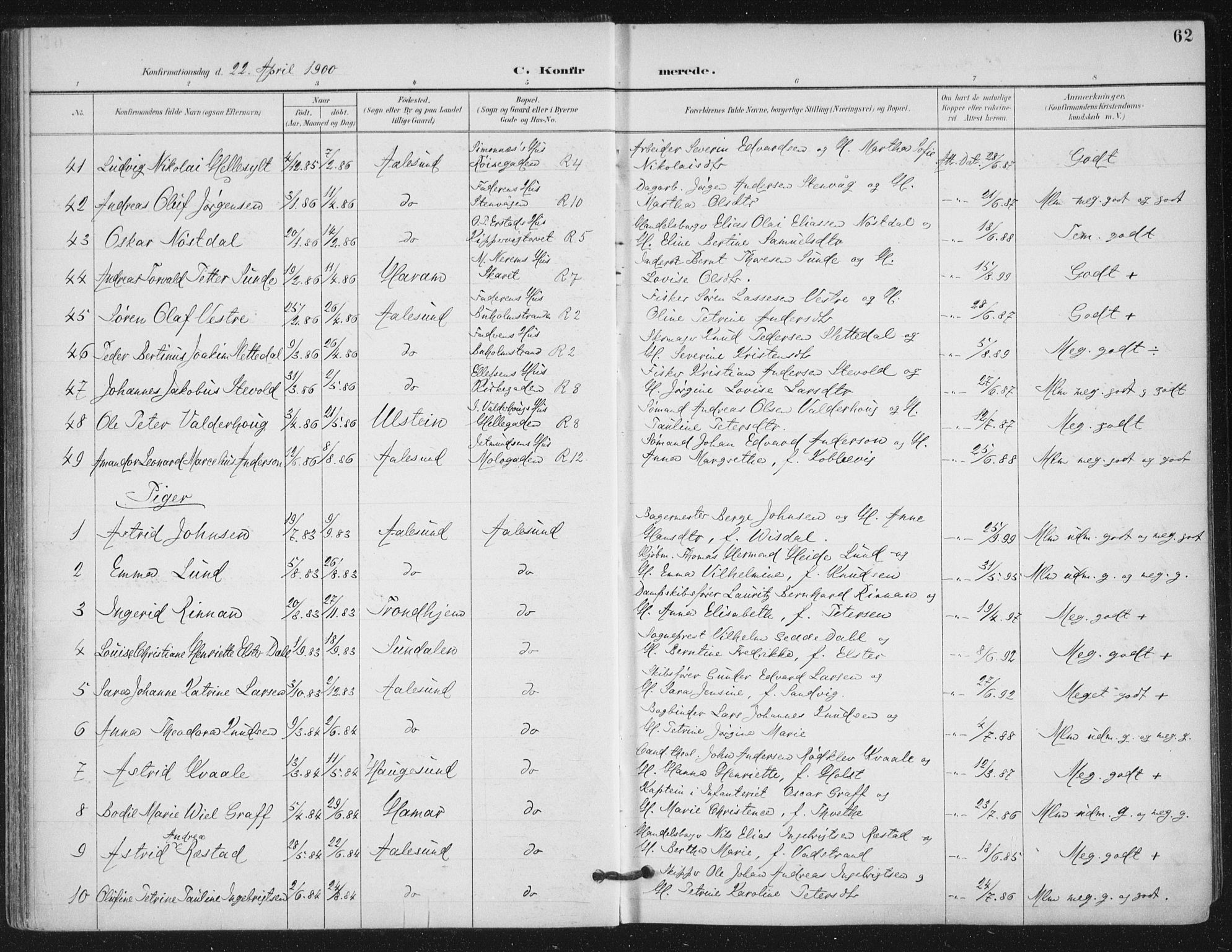 Ministerialprotokoller, klokkerbøker og fødselsregistre - Møre og Romsdal, AV/SAT-A-1454/529/L0457: Parish register (official) no. 529A07, 1894-1903, p. 62