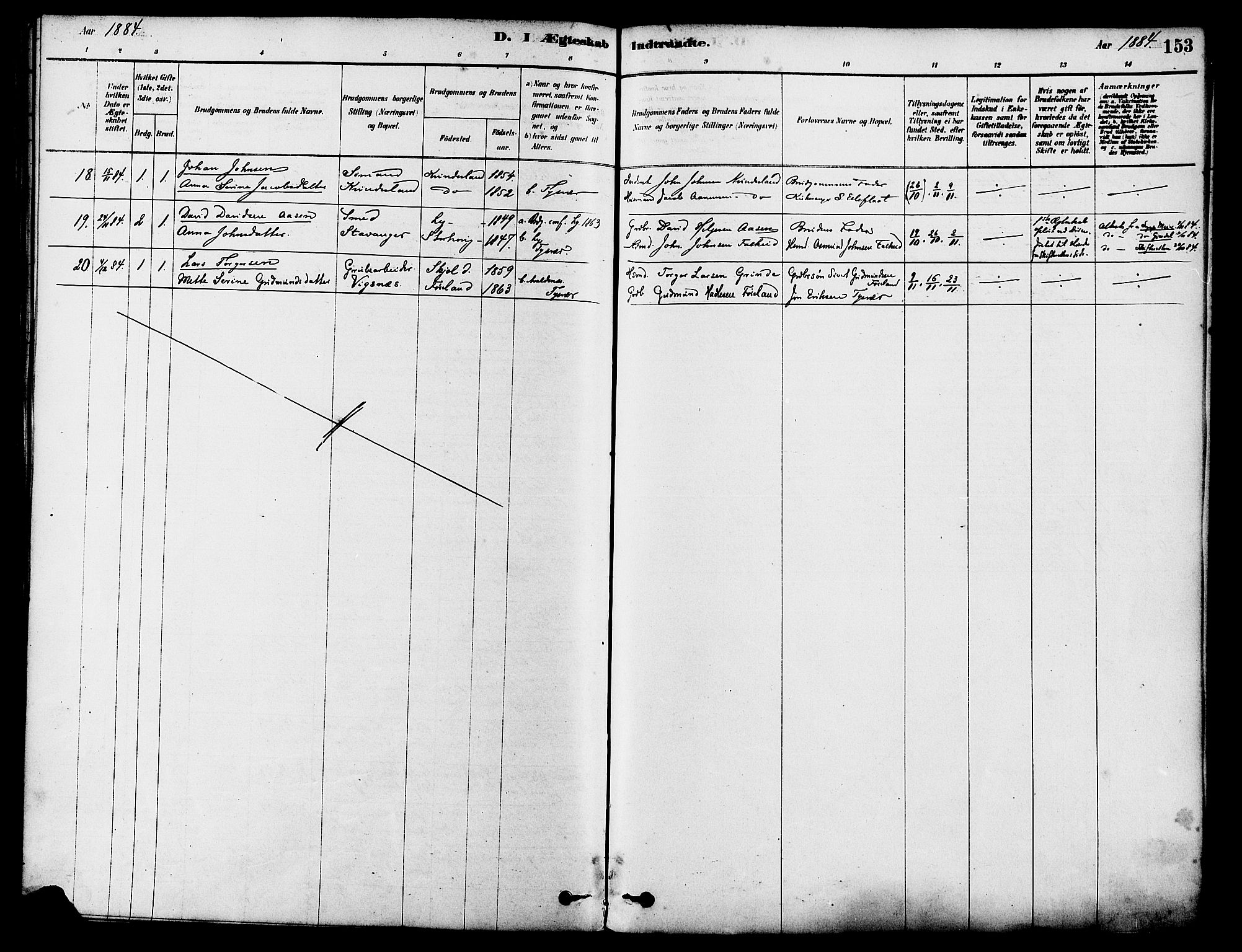 Tysvær sokneprestkontor, AV/SAST-A -101864/H/Ha/Haa/L0006: Parish register (official) no. A 6, 1878-1896, p. 153