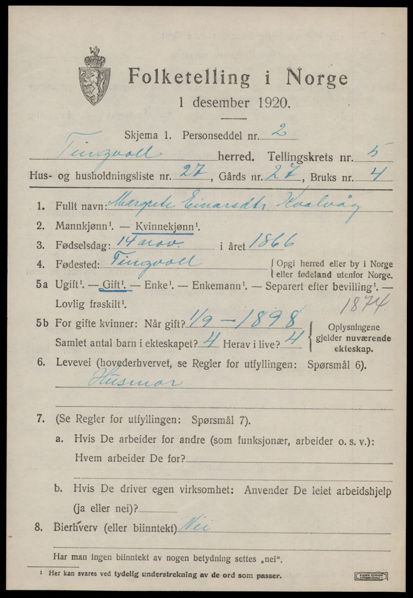 SAT, 1920 census for Tingvoll, 1920, p. 2530