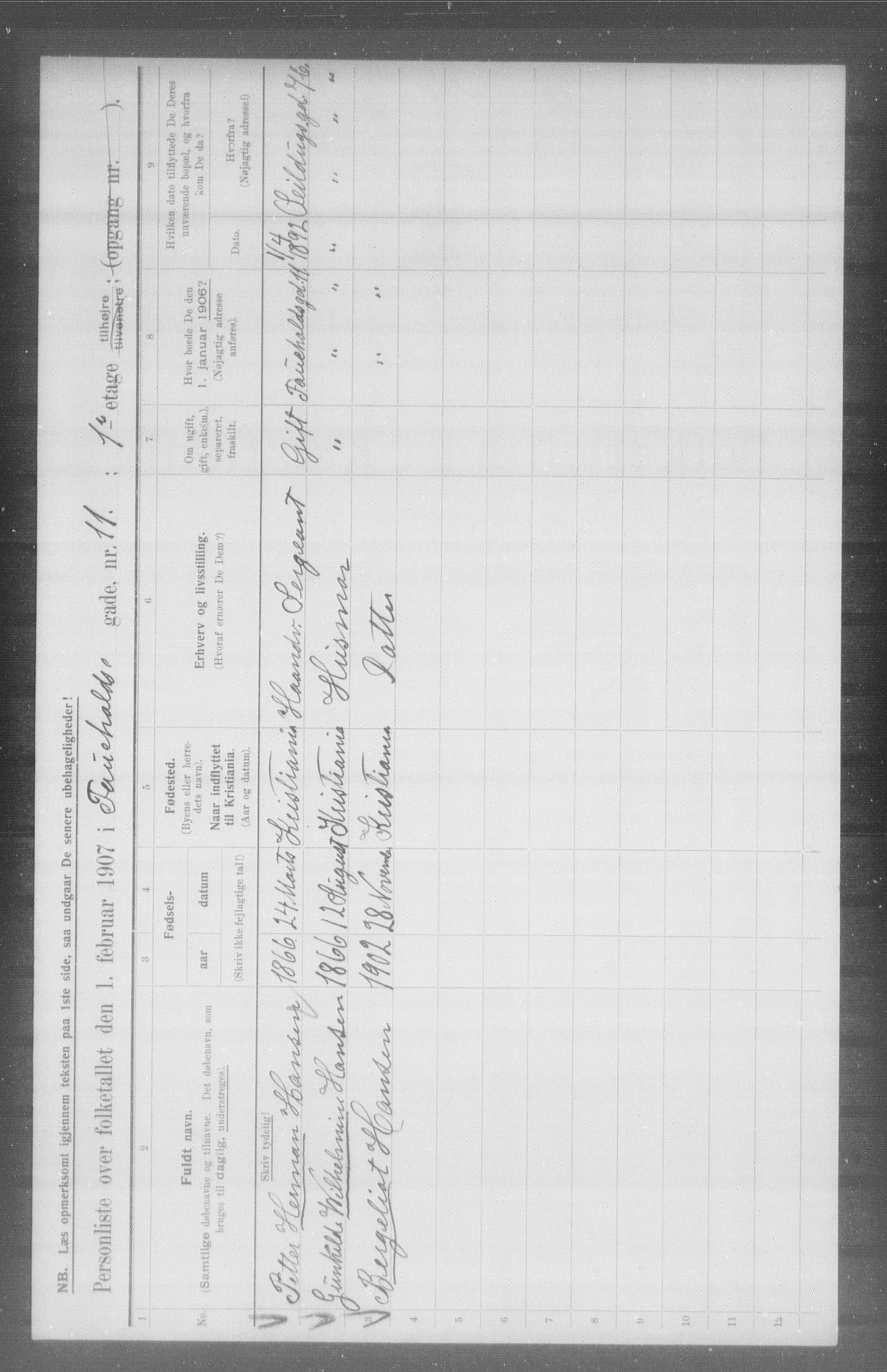 OBA, Municipal Census 1907 for Kristiania, 1907, p. 12114