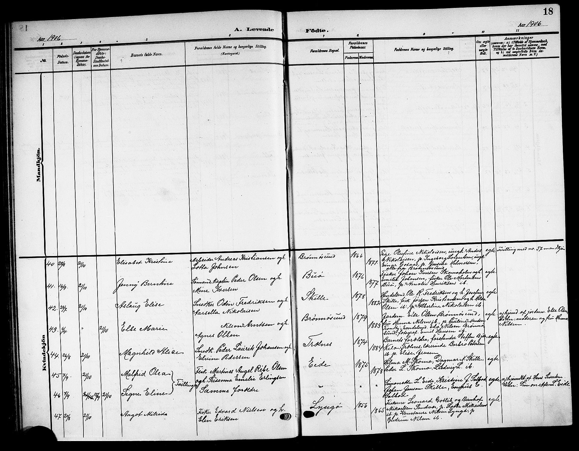 Ministerialprotokoller, klokkerbøker og fødselsregistre - Nordland, SAT/A-1459/813/L0214: Parish register (copy) no. 813C06, 1904-1917, p. 18