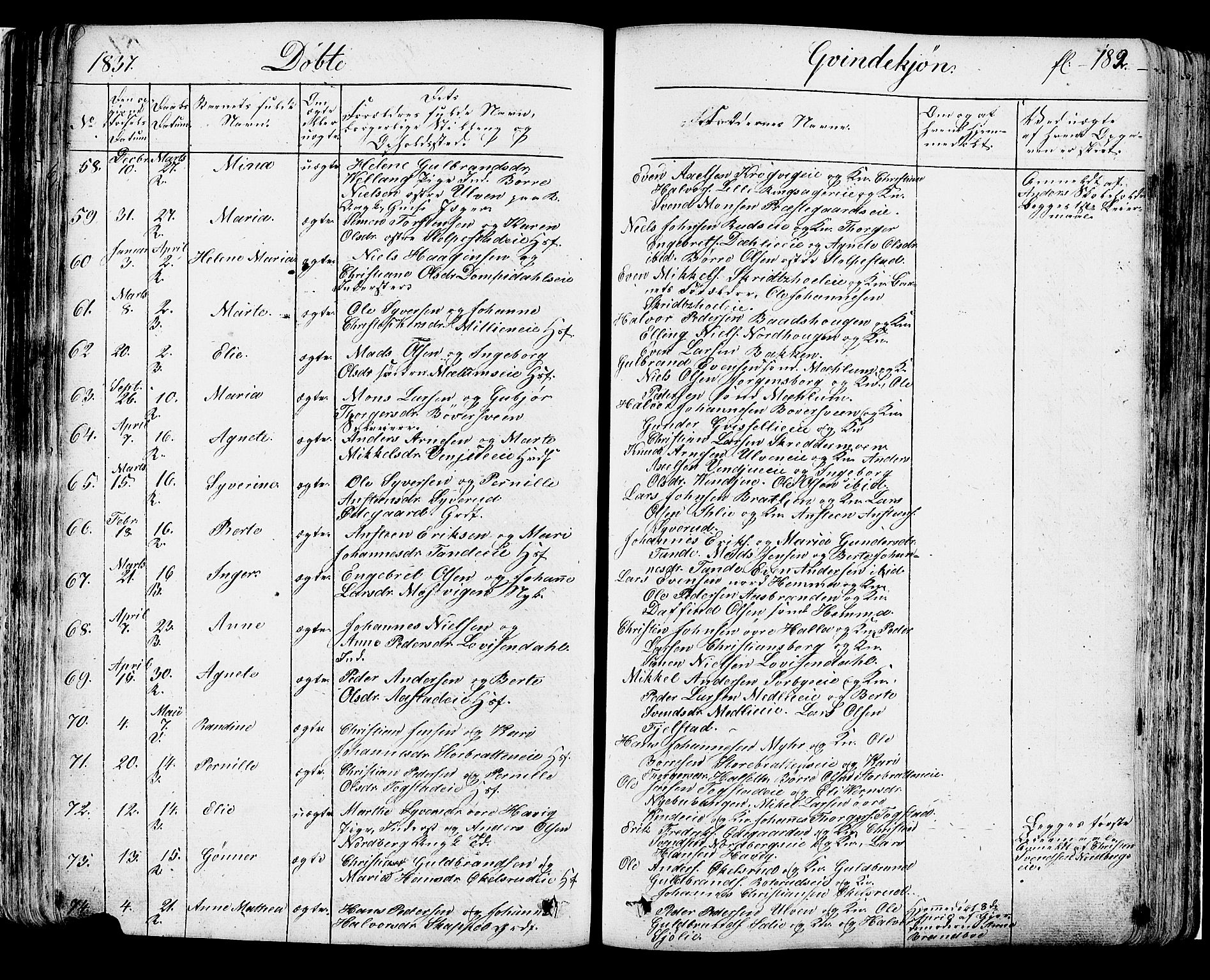 Ringsaker prestekontor, AV/SAH-PREST-014/K/Ka/L0007: Parish register (official) no. 7A, 1826-1837, p. 182