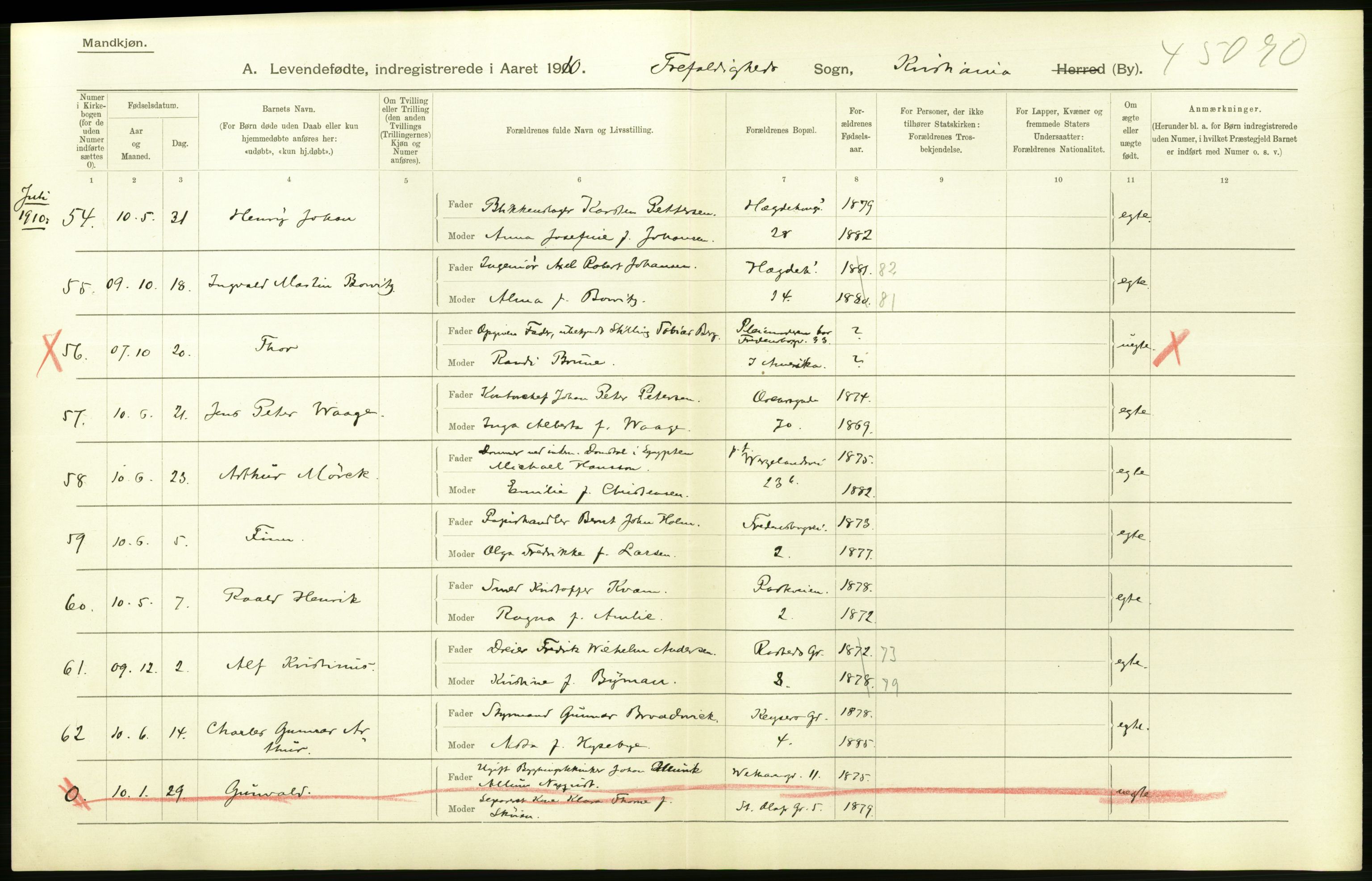 Statistisk sentralbyrå, Sosiodemografiske emner, Befolkning, AV/RA-S-2228/D/Df/Dfa/Dfah/L0006: Kristiania: Levendefødte menn., 1910, p. 570