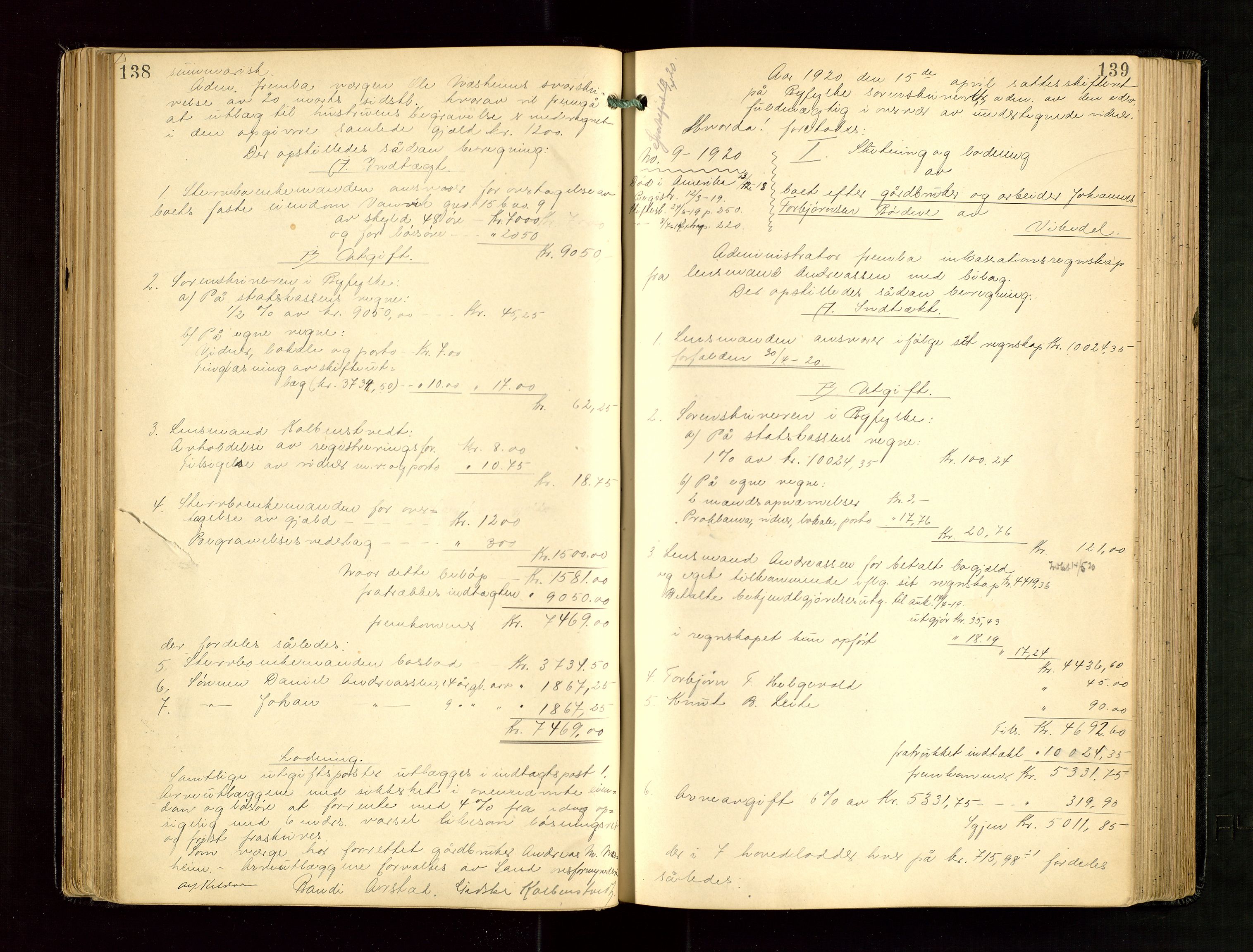 Ryfylke tingrett, AV/SAST-A-100055/001/IV/IVG/L0005: Skifteudlodningsprotokoll Med register, 1918-1924, p. 138-139