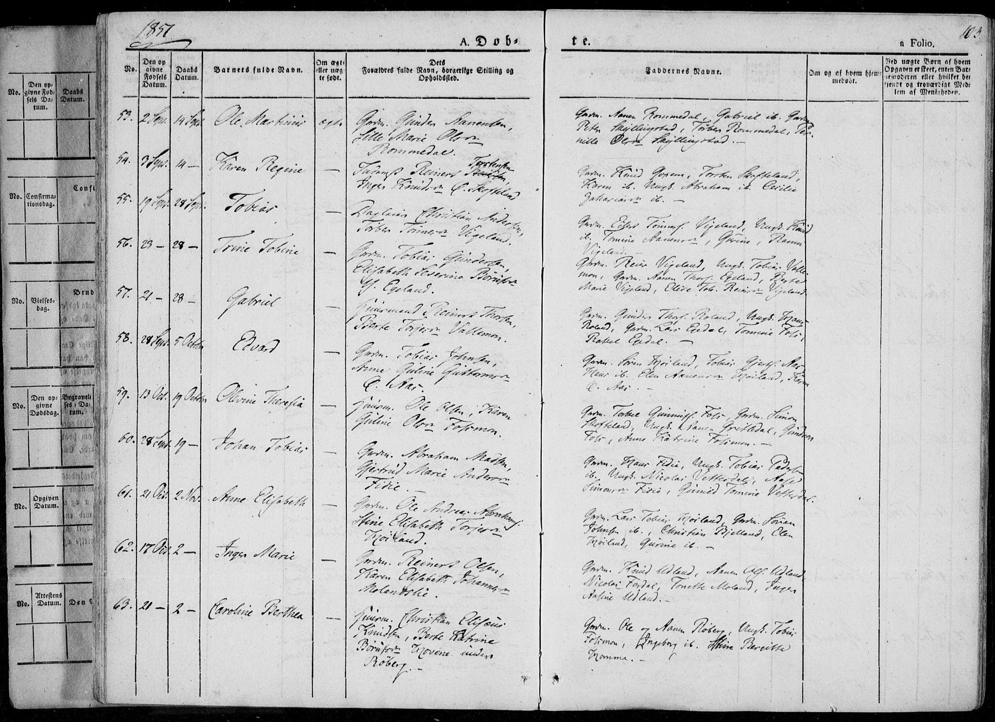 Sør-Audnedal sokneprestkontor, AV/SAK-1111-0039/F/Fa/Fab/L0006: Parish register (official) no. A 6, 1829-1855, p. 103