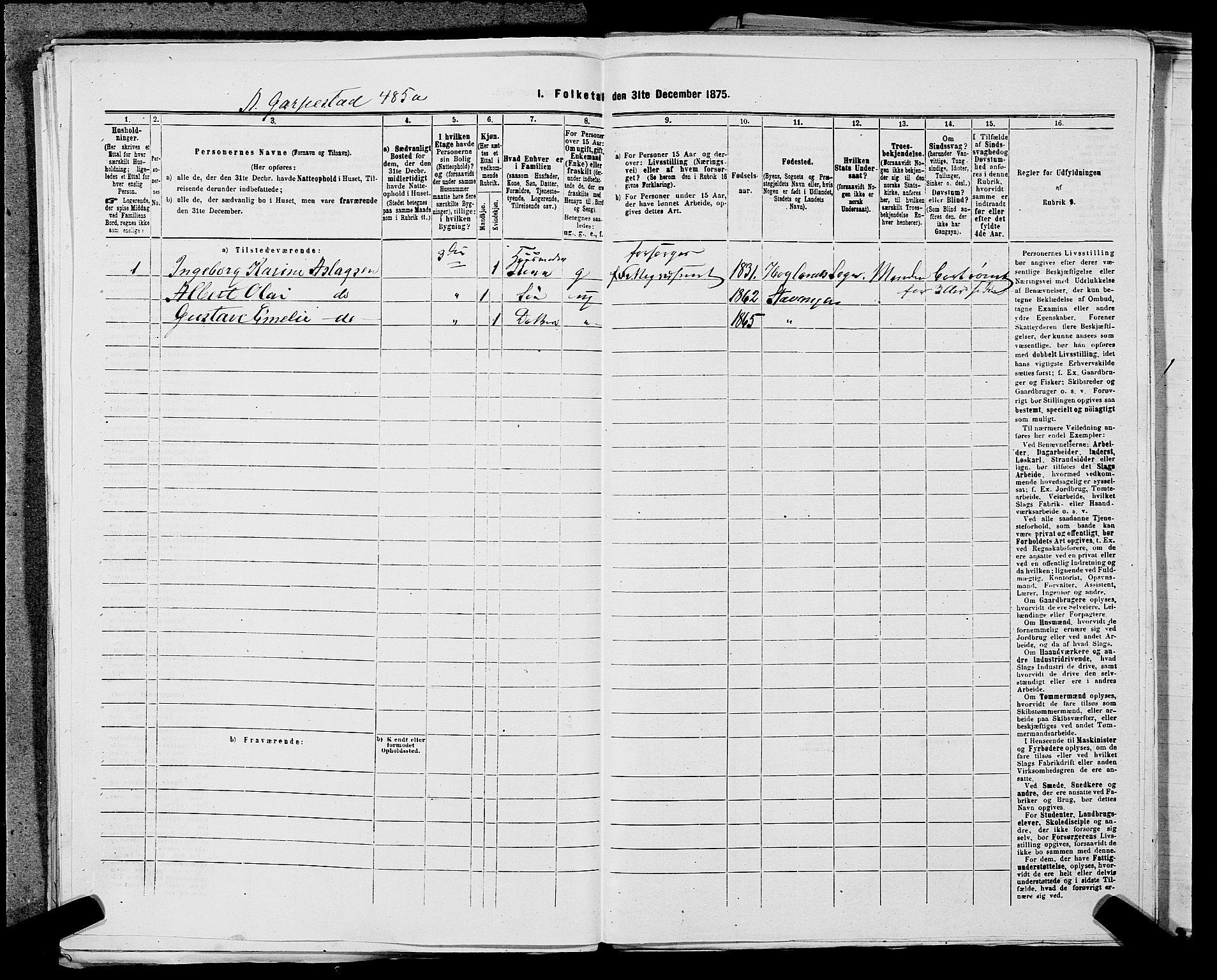 SAST, 1875 census for 1103 Stavanger, 1875, p. 377