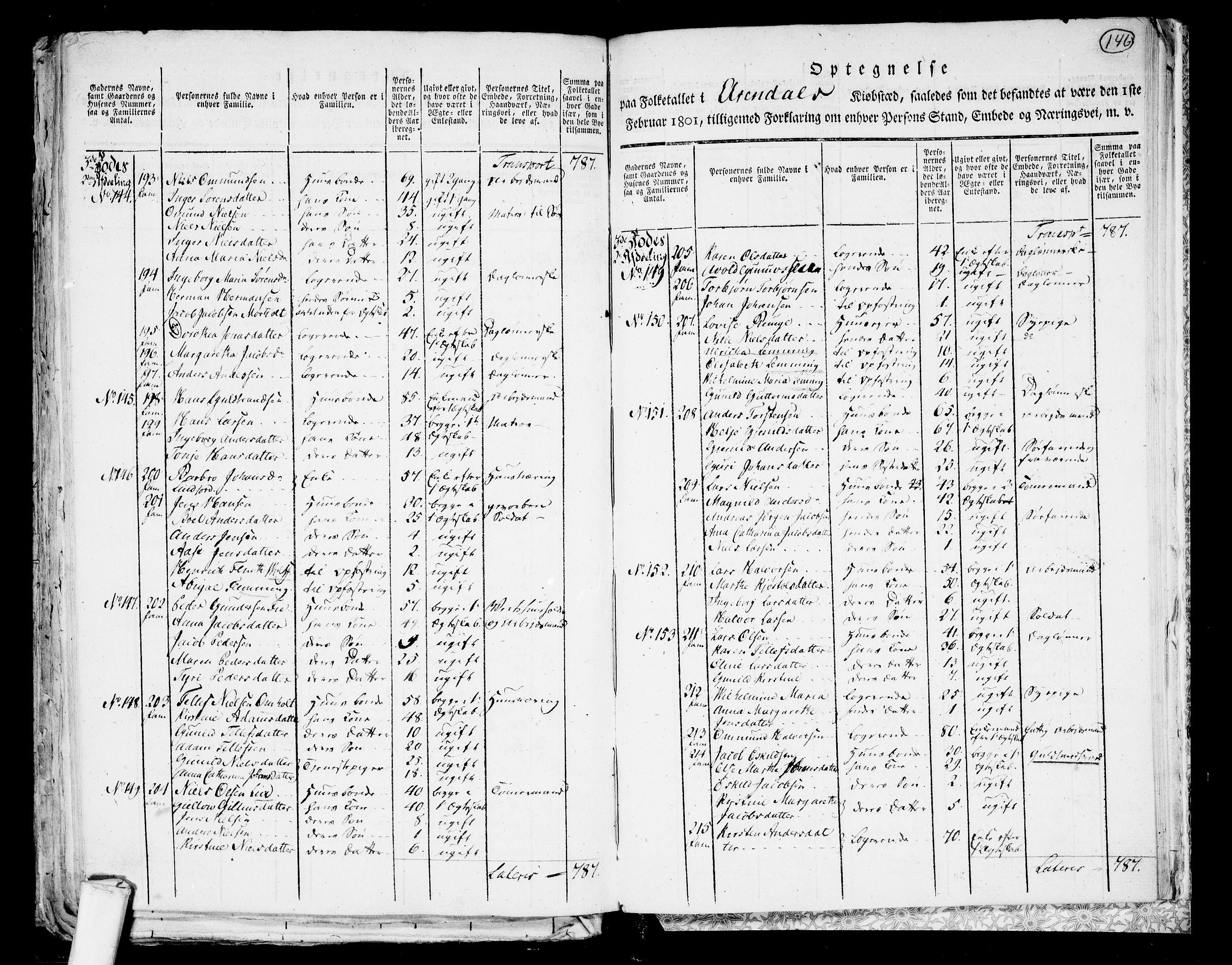 RA, 1801 census for 0903P Arendal, 1801, p. 145b-146a