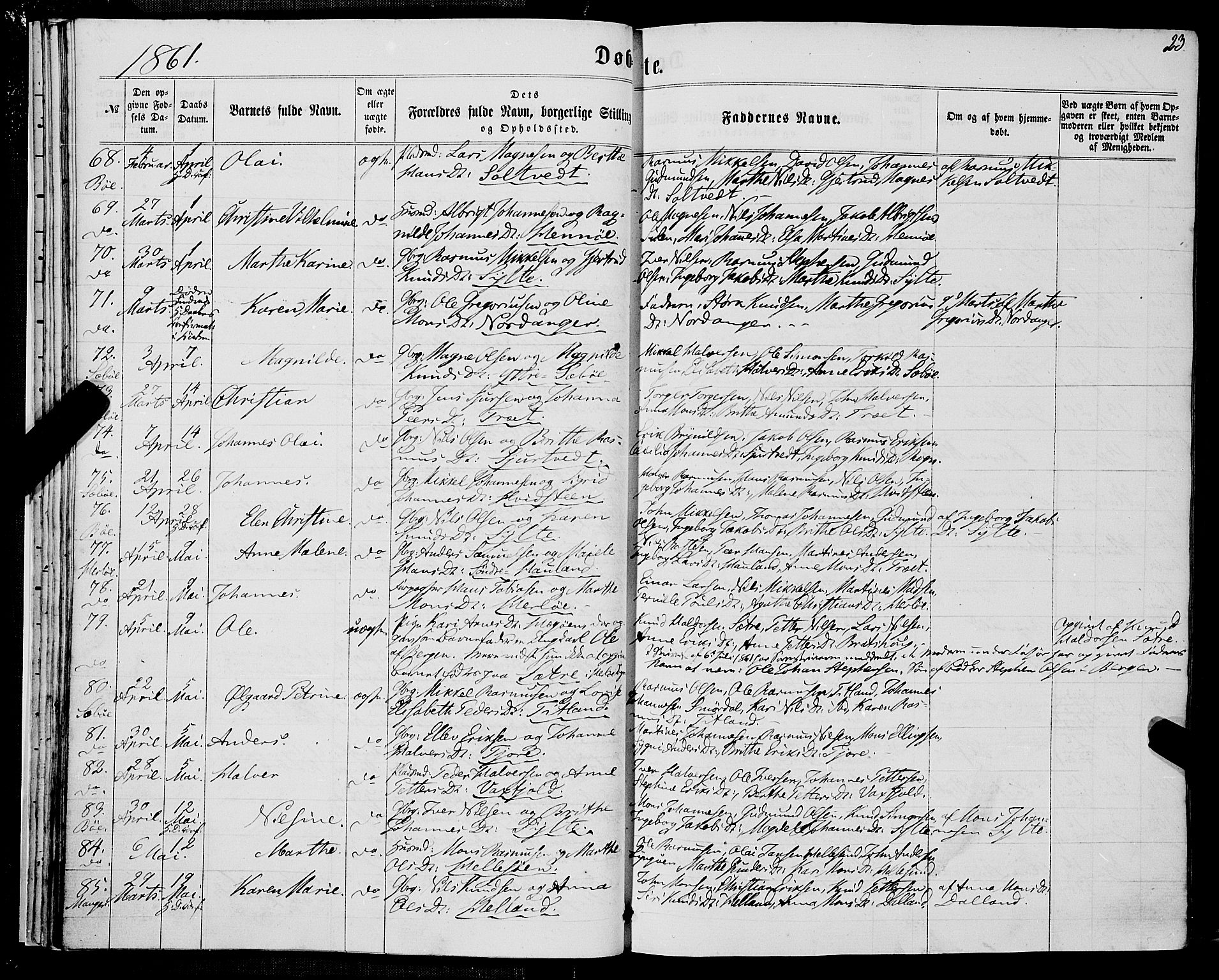 Manger sokneprestembete, AV/SAB-A-76801/H/Haa: Parish register (official) no. A 7, 1860-1870, p. 23