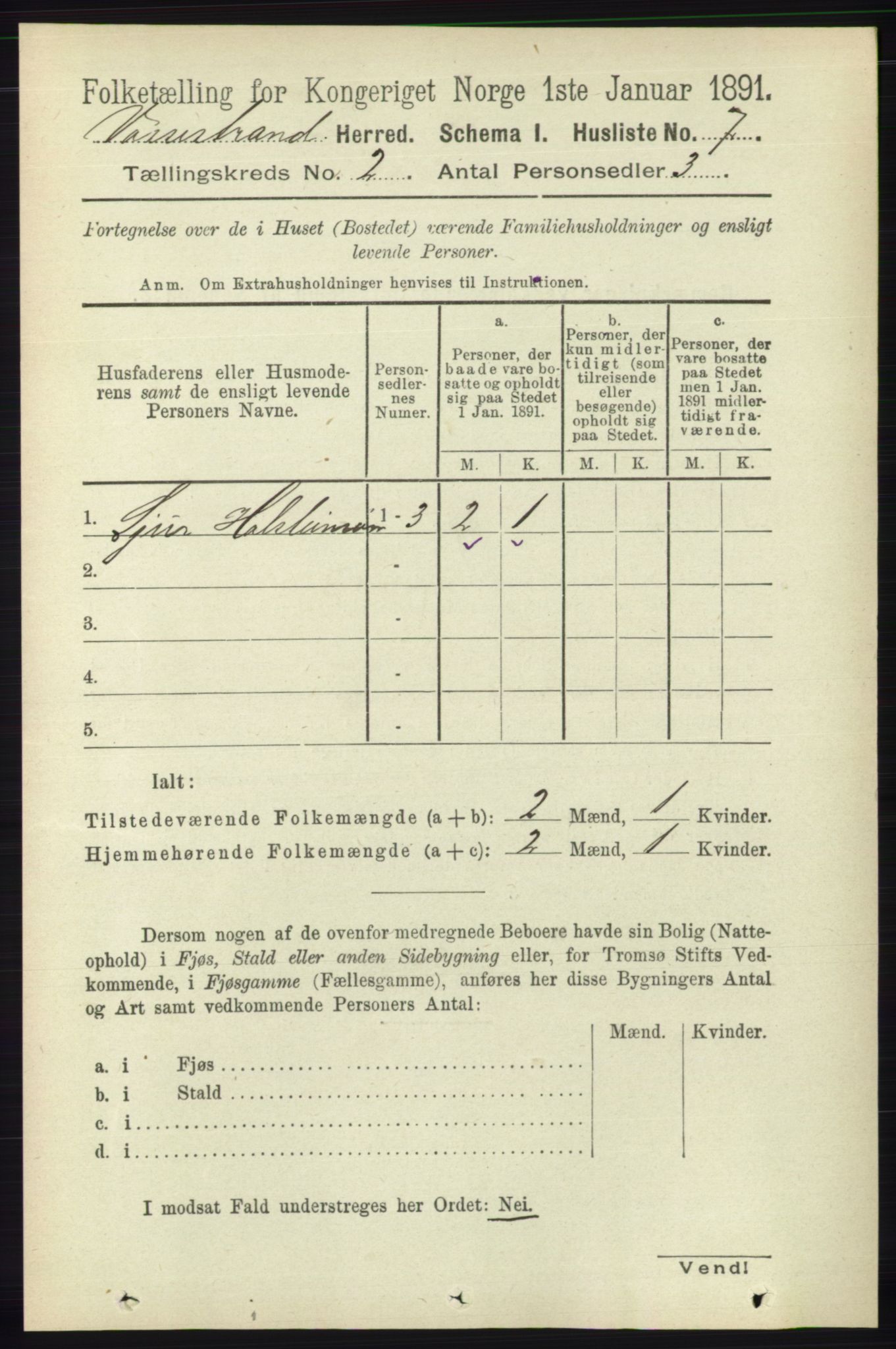 RA, 1891 census for 1236 Vossestrand, 1891, p. 648