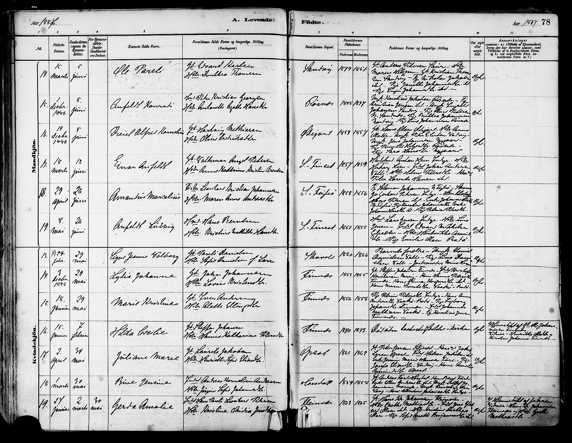 Ministerialprotokoller, klokkerbøker og fødselsregistre - Nordland, SAT/A-1459/805/L0099: Parish register (official) no. 805A06, 1880-1891, p. 78