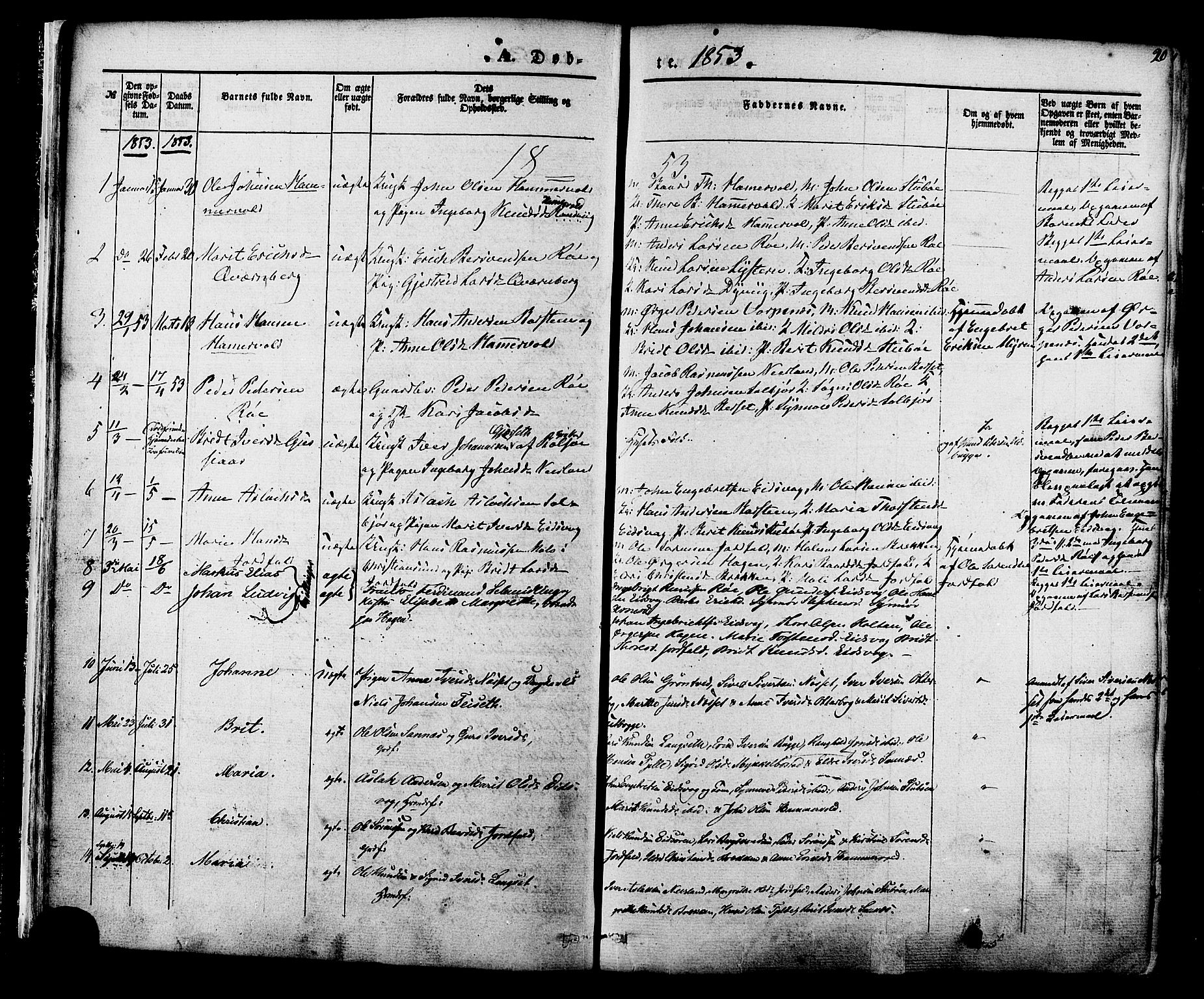 Ministerialprotokoller, klokkerbøker og fødselsregistre - Møre og Romsdal, SAT/A-1454/551/L0625: Parish register (official) no. 551A05, 1846-1879, p. 20