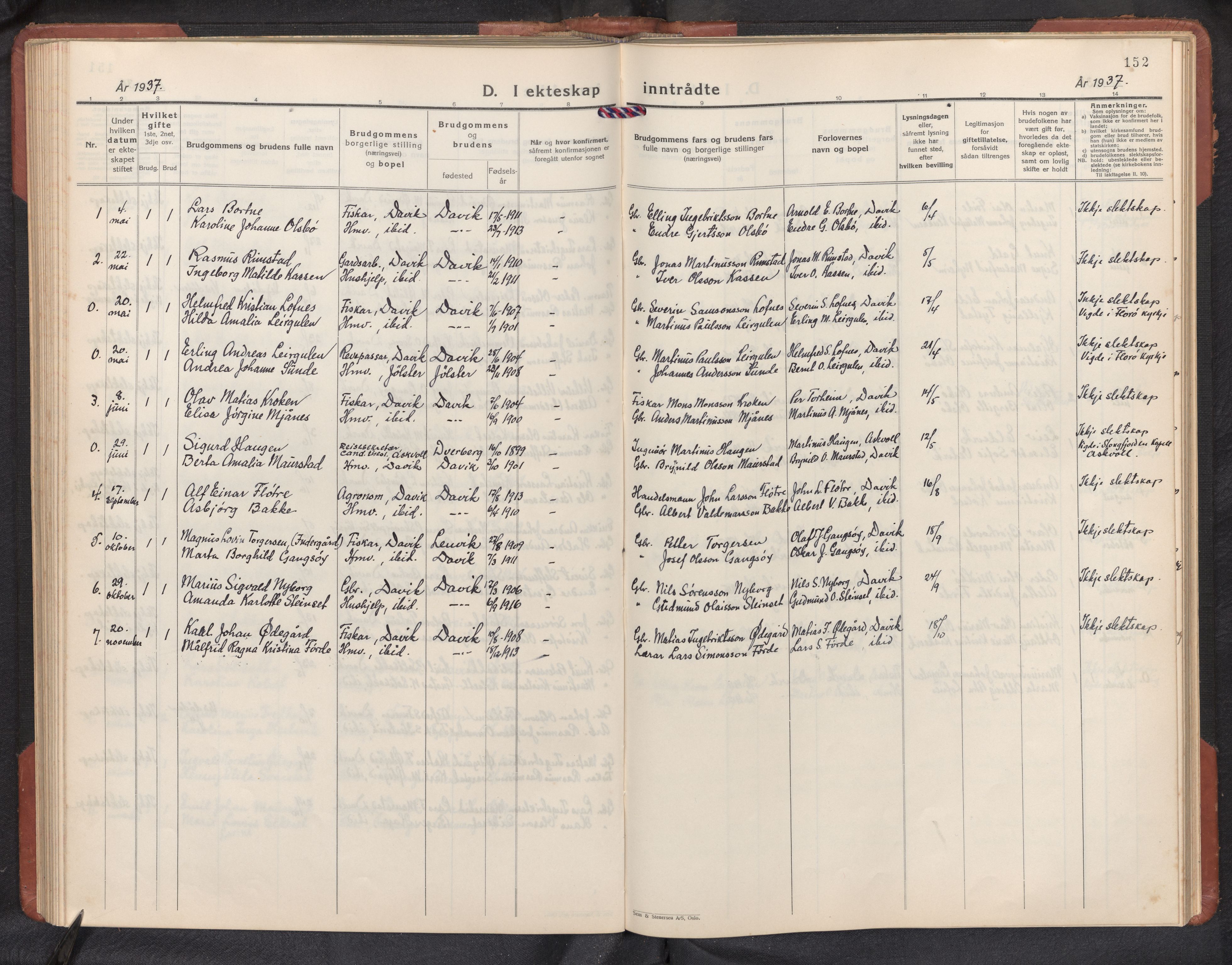 Davik sokneprestembete, AV/SAB-A-79701/H/Hab/Habc/L0004: Parish register (copy) no. C 4, 1930-1952, p. 151b-152a