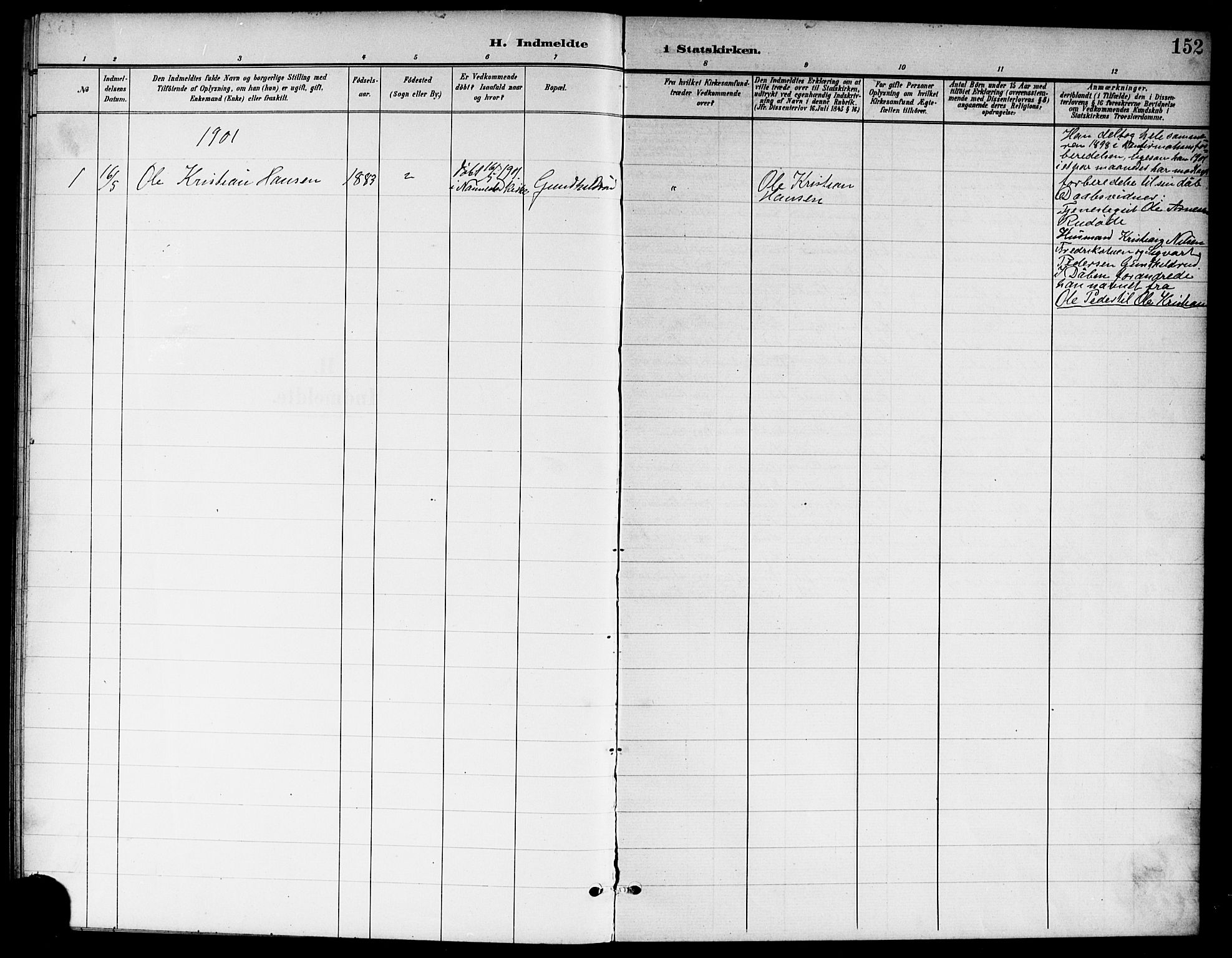 Nannestad prestekontor Kirkebøker, SAO/A-10414a/G/Ga/L0002: Parish register (copy) no. I 2, 1901-1913, p. 152