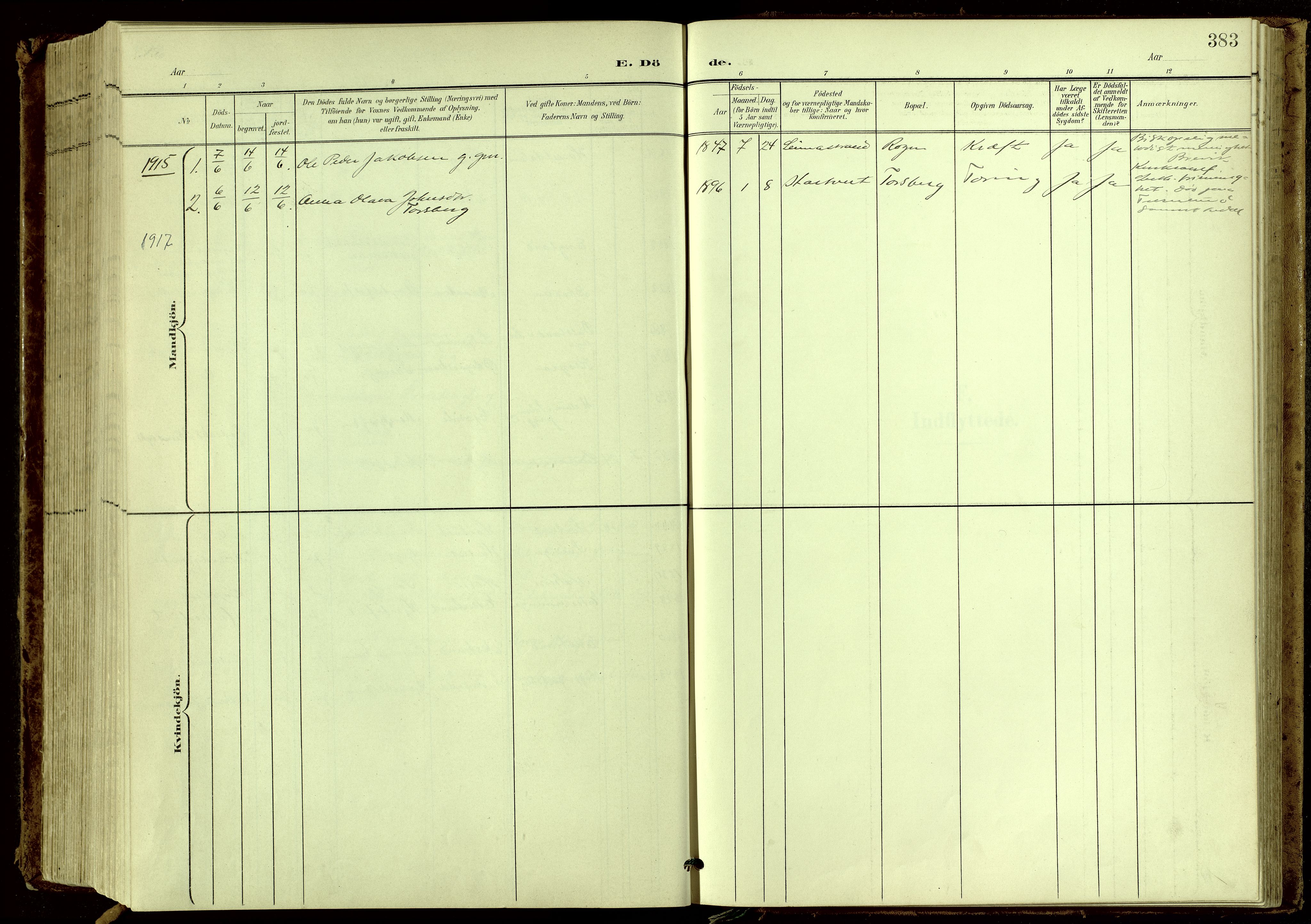 Bamble kirkebøker, SAKO/A-253/G/Ga/L0010: Parish register (copy) no. I 10, 1901-1919, p. 383