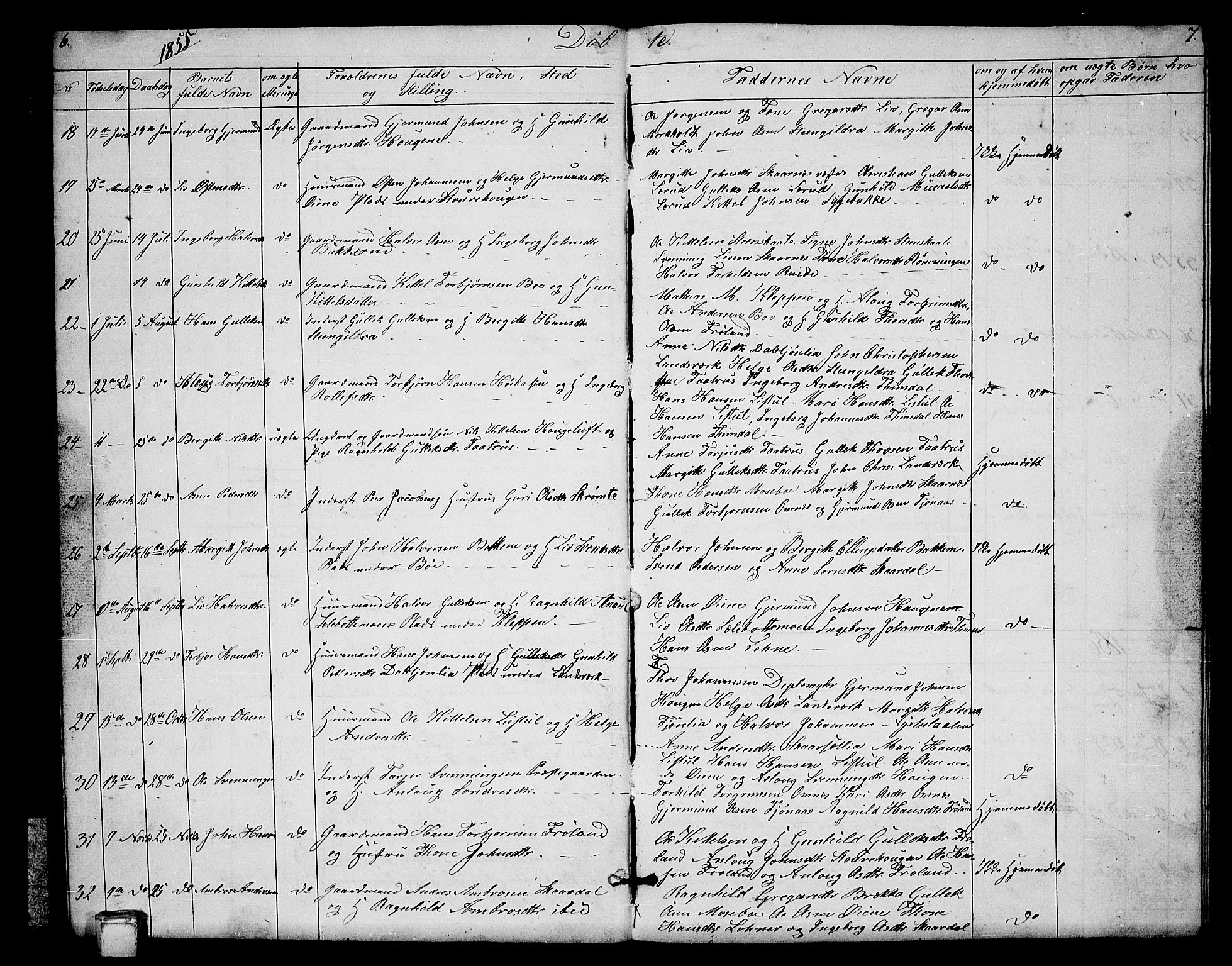 Hjartdal kirkebøker, SAKO/A-270/G/Gb/L0002: Parish register (copy) no. II 2, 1854-1884, p. 6-7