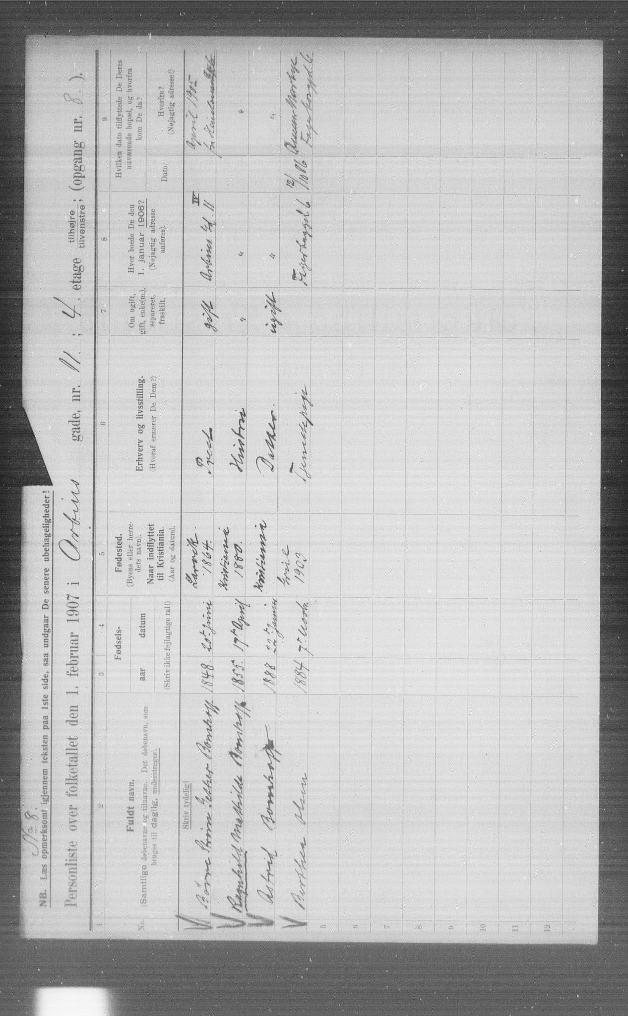 OBA, Municipal Census 1907 for Kristiania, 1907, p. 920