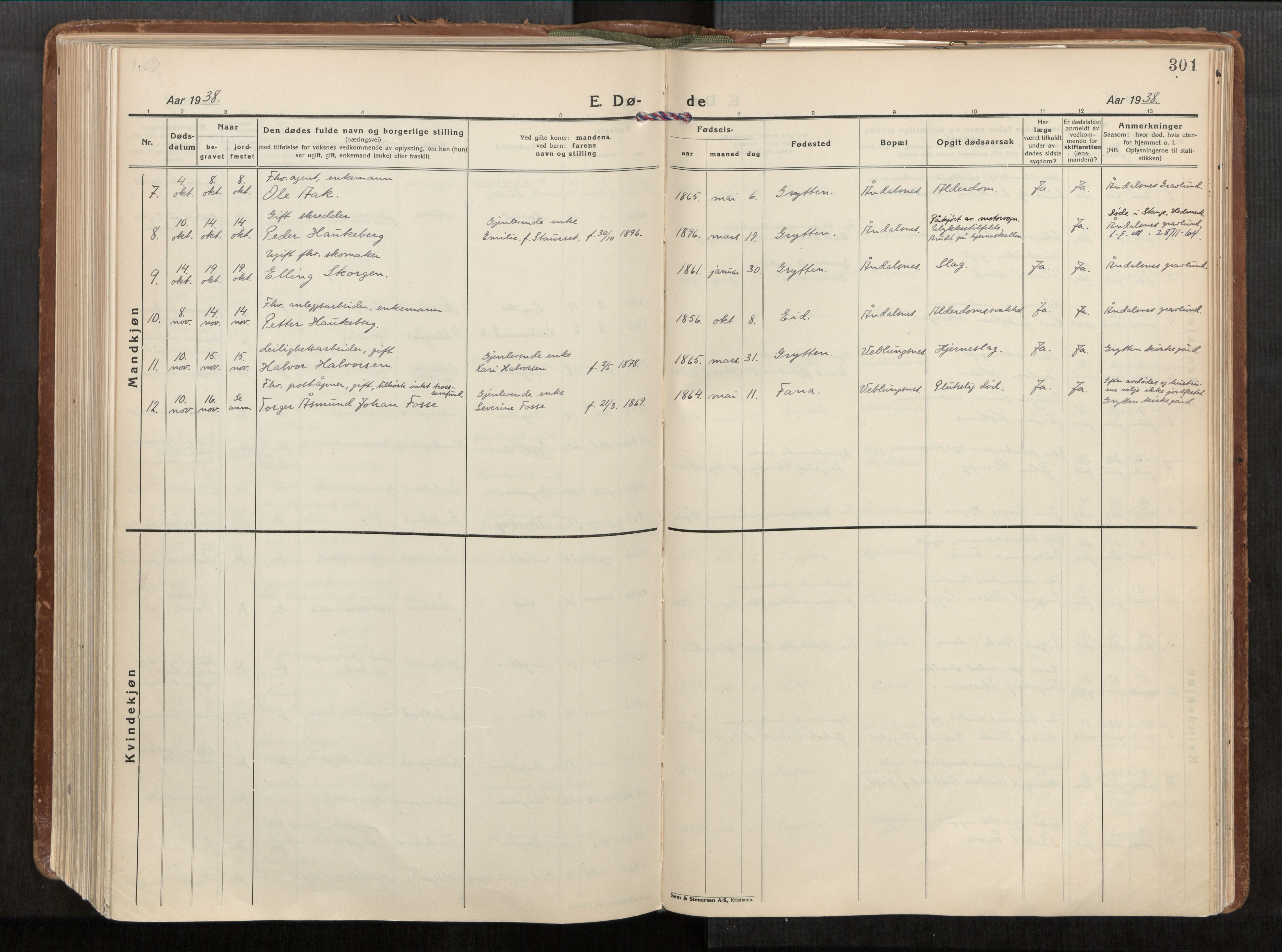 Ministerialprotokoller, klokkerbøker og fødselsregistre - Møre og Romsdal, AV/SAT-A-1454/544/L0587: Parish register (official) no. 544A11, 1924-1954, p. 301