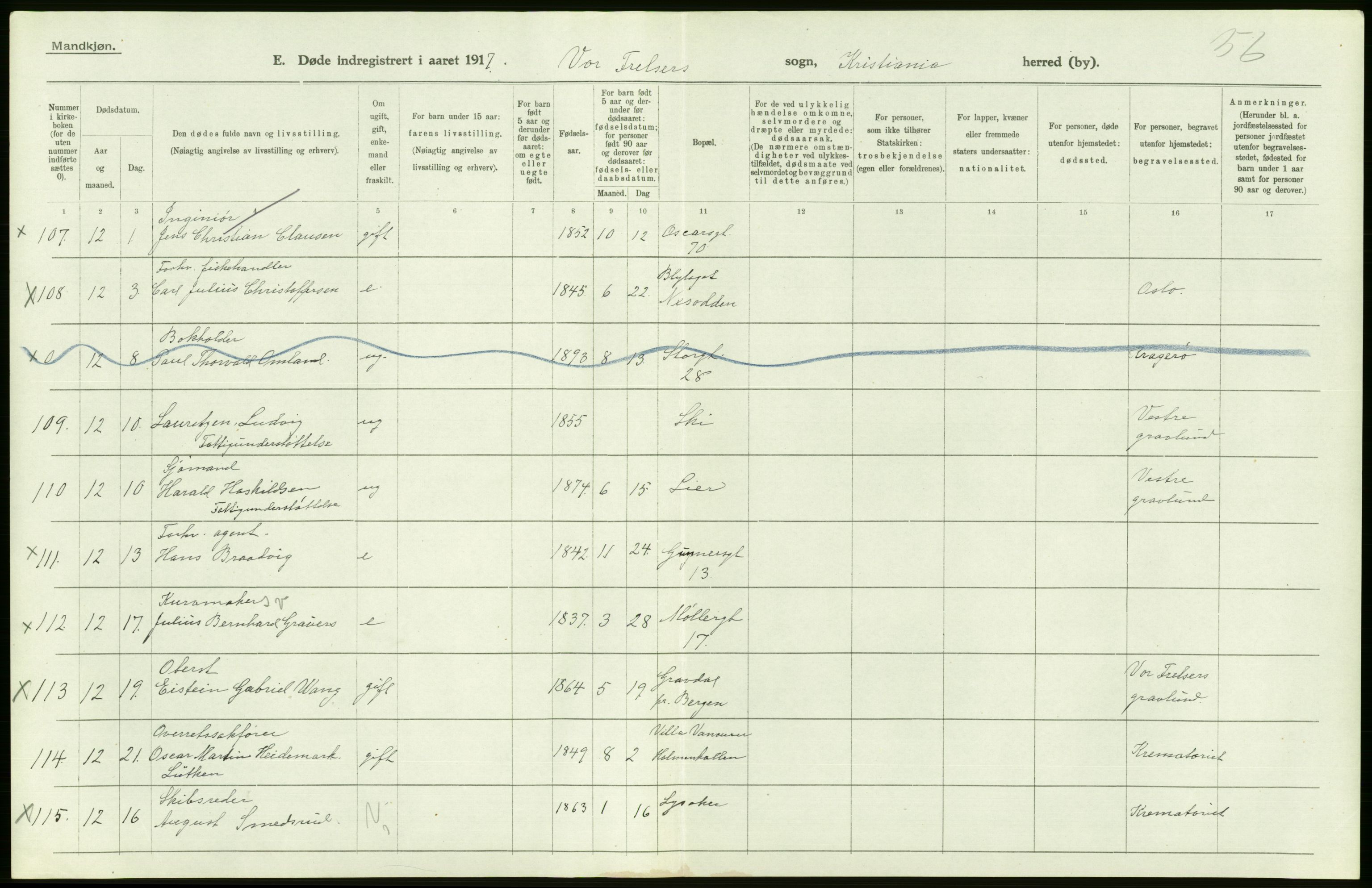 Statistisk sentralbyrå, Sosiodemografiske emner, Befolkning, AV/RA-S-2228/D/Df/Dfb/Dfbg/L0010: Kristiania: Døde, 1917, p. 538