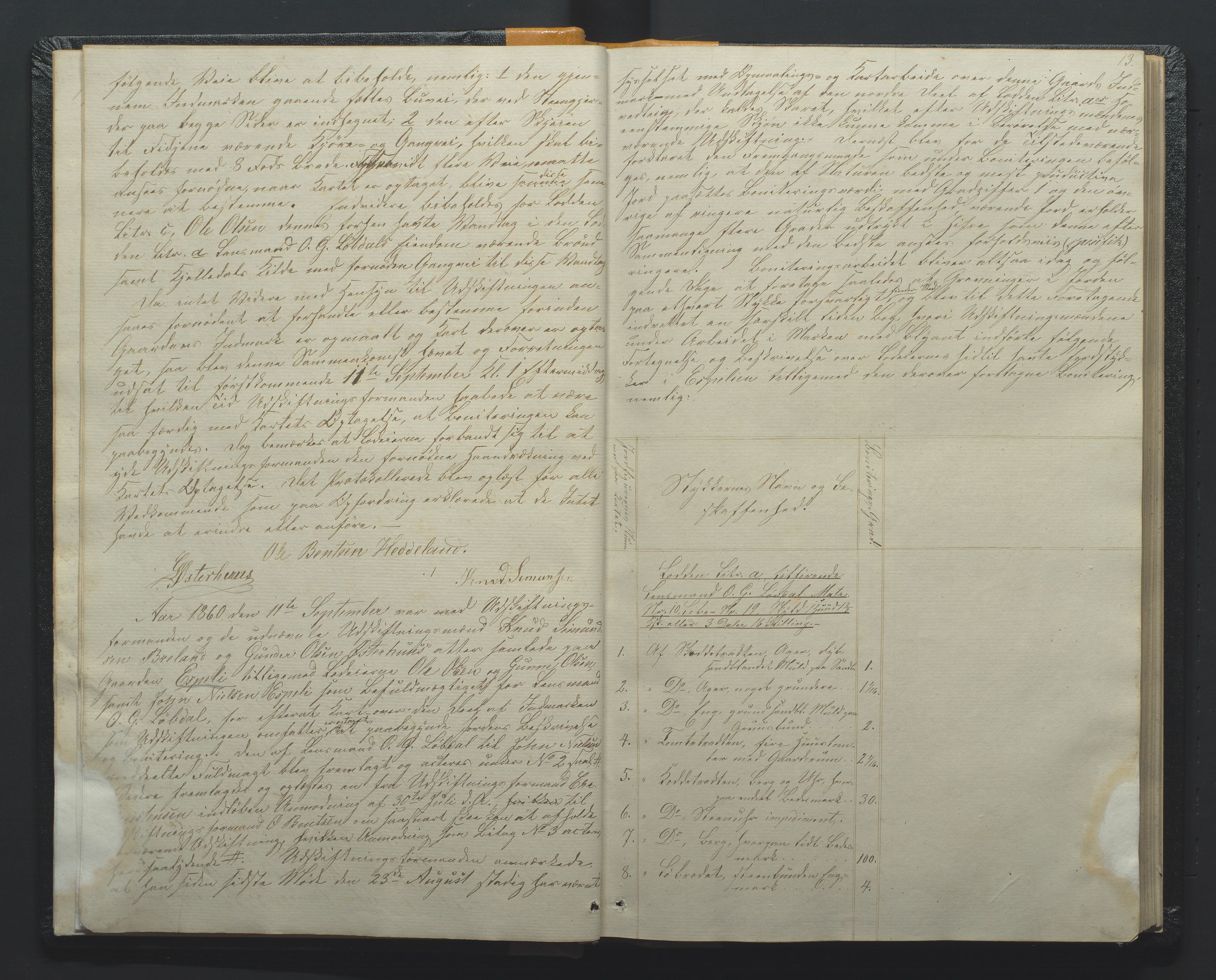 Utskiftningsformannen i Nedenes amt, AV/SAK-1541-0002/F/Fa/Faa/L0002: Utskiftningsprotokoll med gårdsregister, Nedenes amt nr 2, 1860-1867, p. 13