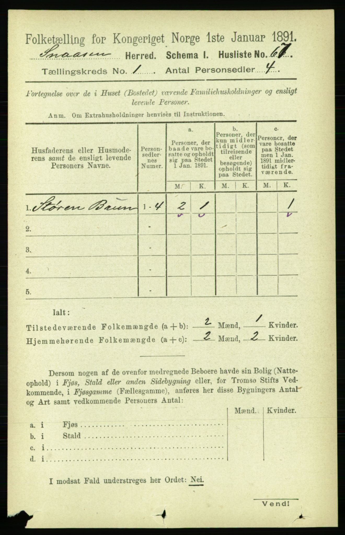 RA, 1891 census for 1736 Snåsa, 1891, p. 91