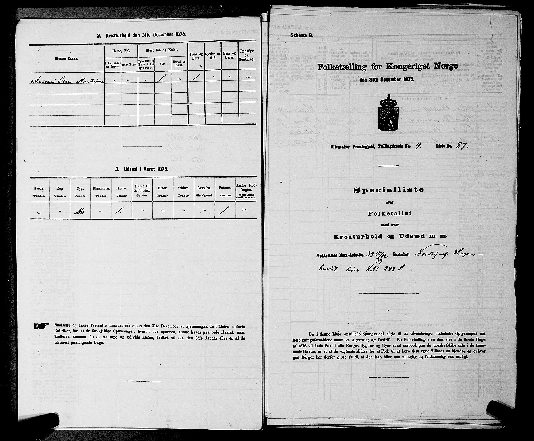 RA, 1875 census for 0235P Ullensaker, 1875, p. 1255