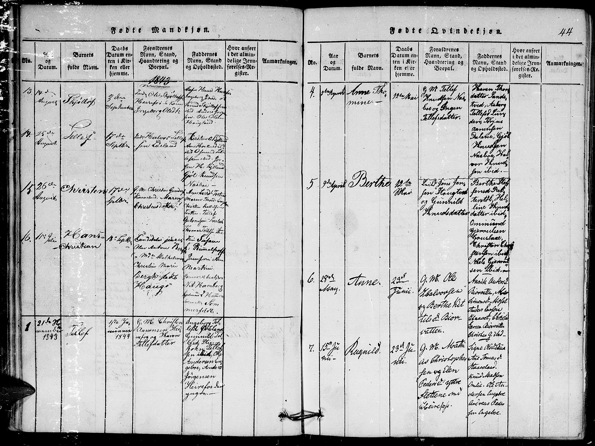 Herefoss sokneprestkontor, AV/SAK-1111-0019/F/Fa/Faa/L0001: Parish register (official) no. A 1, 1816-1860, p. 44