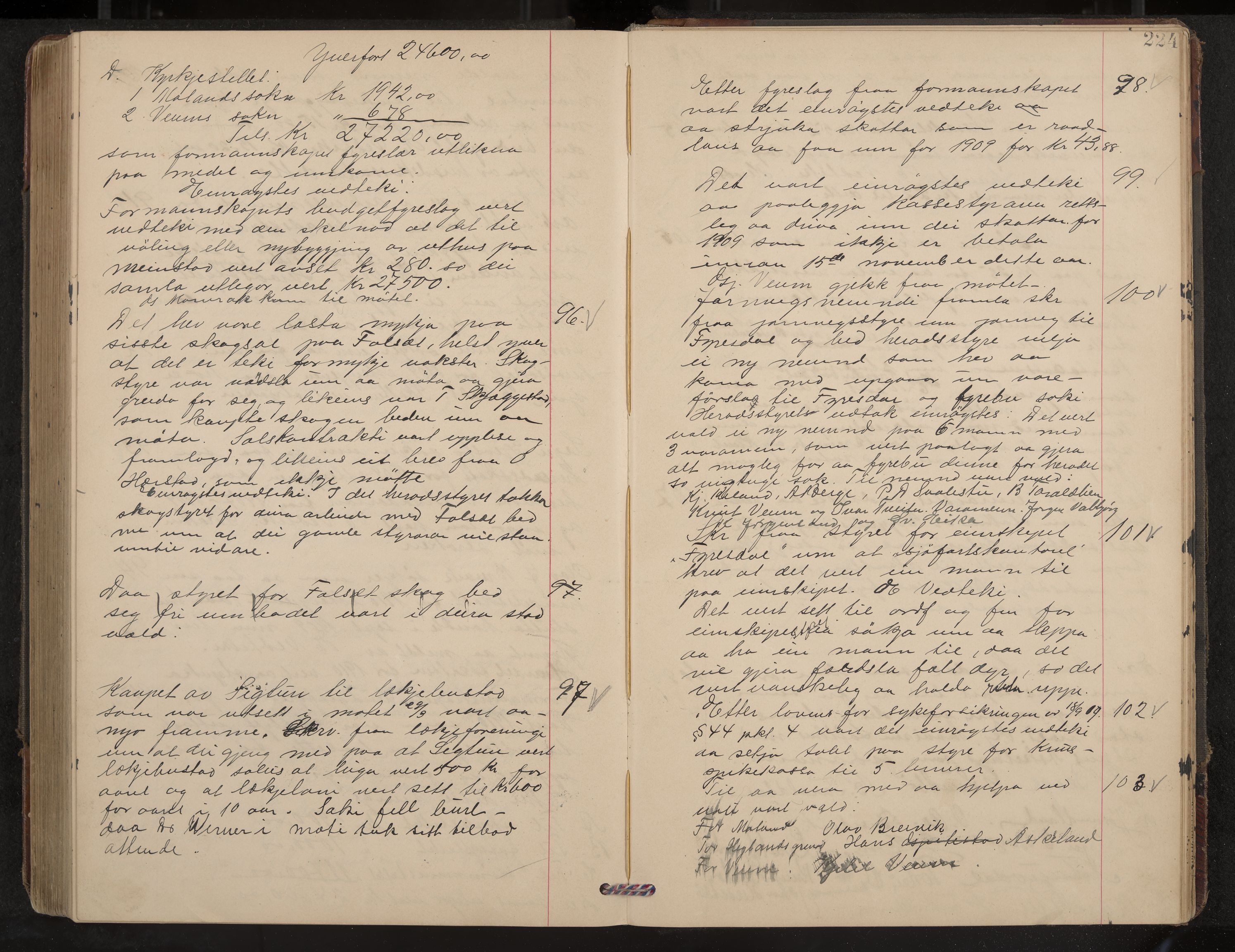 Fyresdal formannskap og sentraladministrasjon, IKAK/0831021-1/Aa/L0004: Møtebok, 1903-1911, p. 224