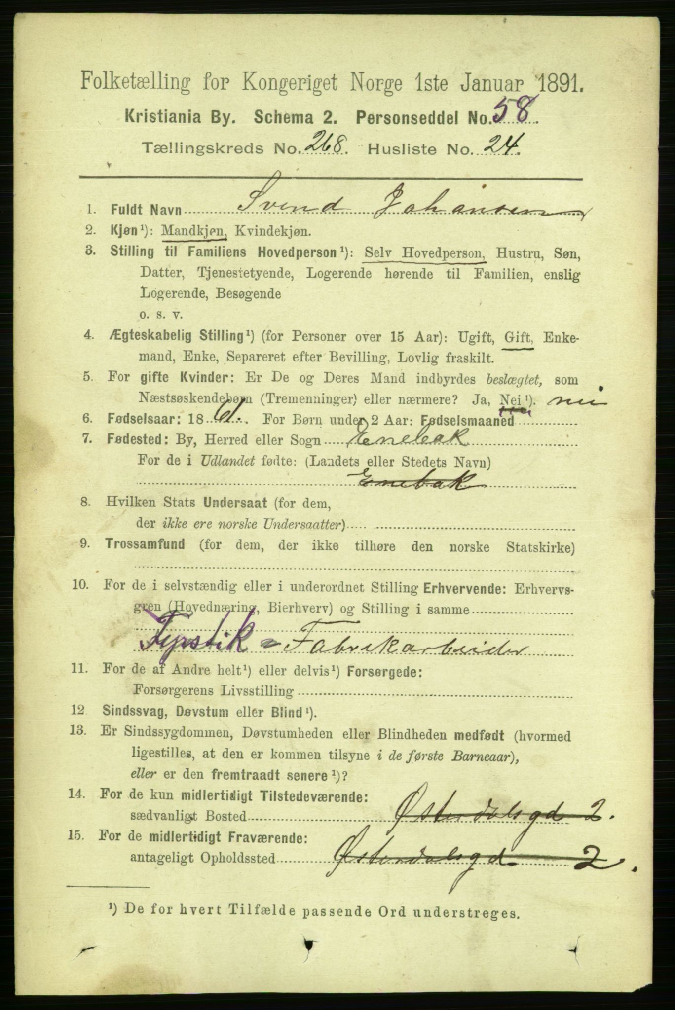 RA, 1891 census for 0301 Kristiania, 1891, p. 162853