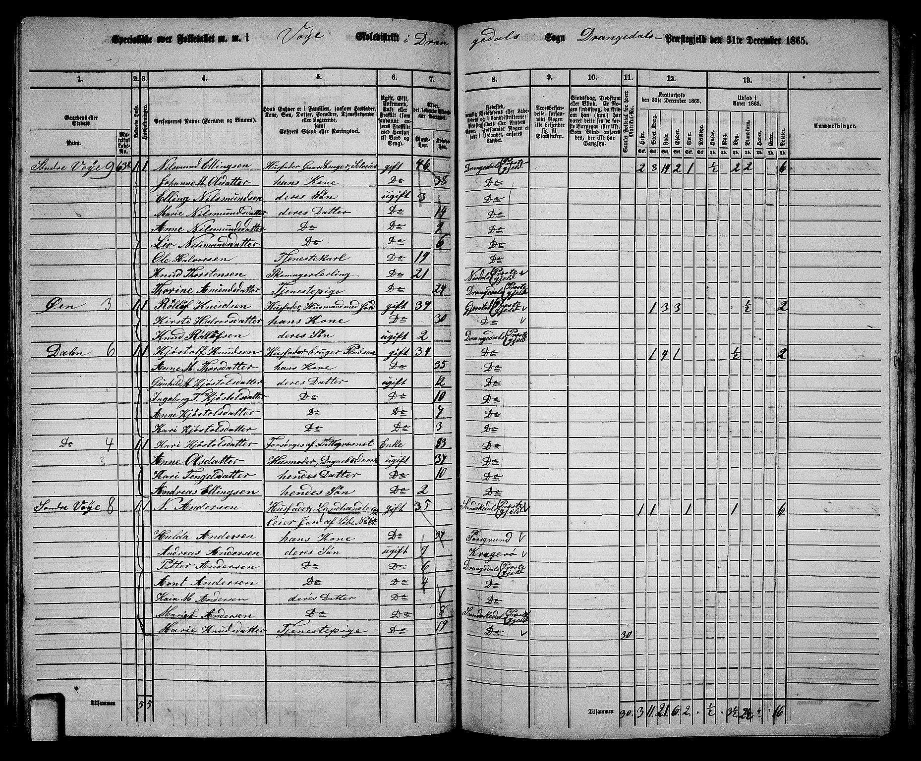 RA, 1865 census for Drangedal, 1865, p. 57