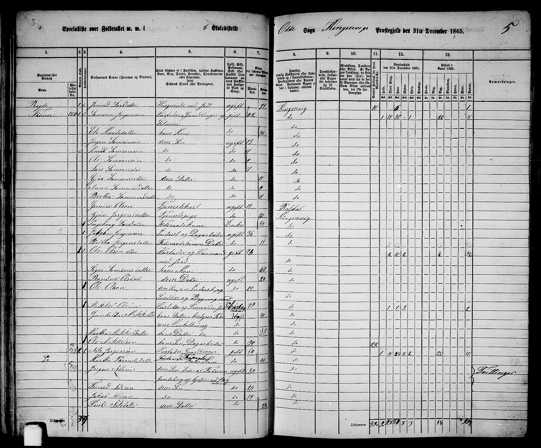 RA, 1865 census for Kinsarvik, 1865, p. 63