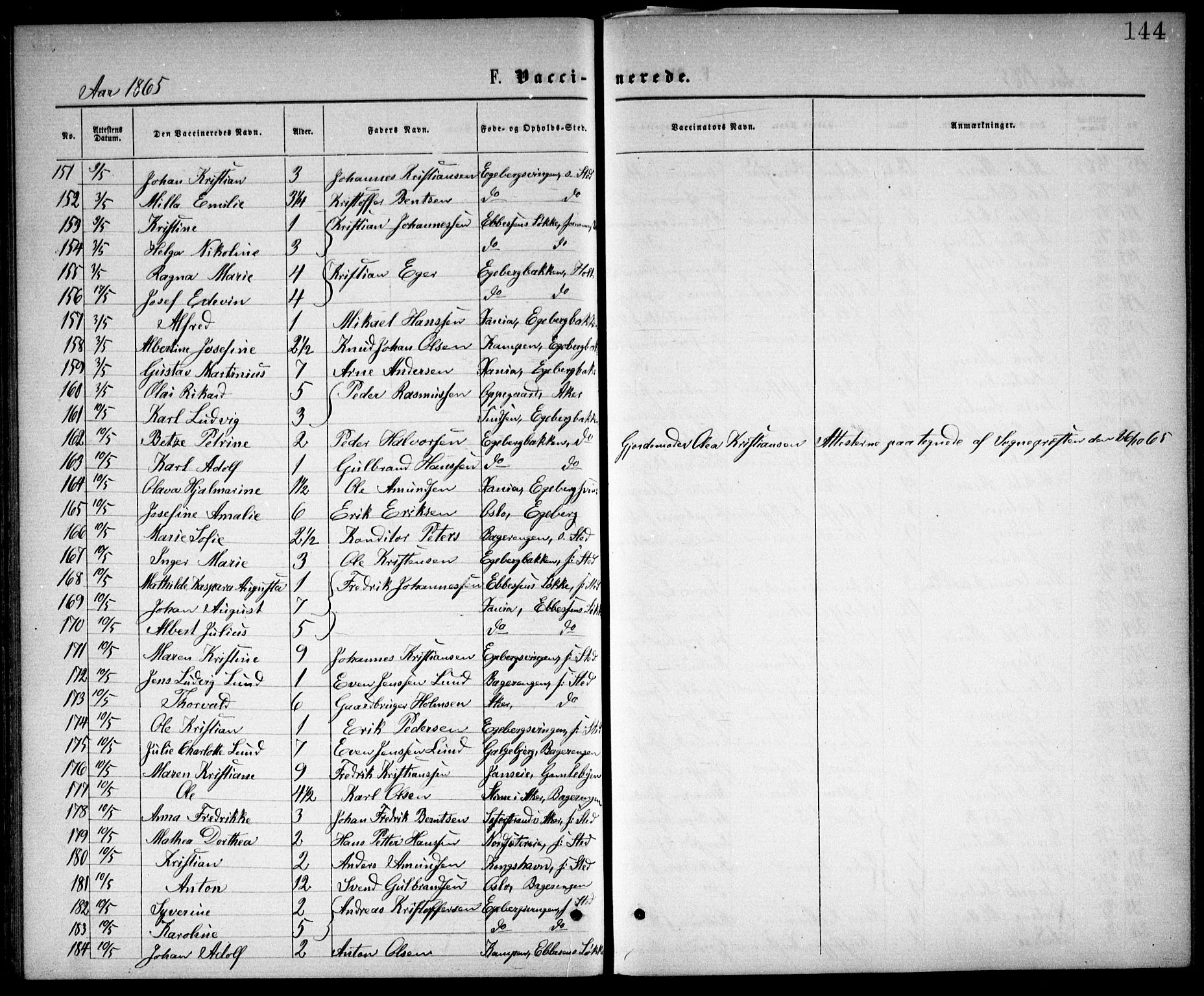 Østre Aker prestekontor Kirkebøker, AV/SAO-A-10840/F/Fa/L0002: Parish register (official) no. I 2, 1861-1878, p. 144