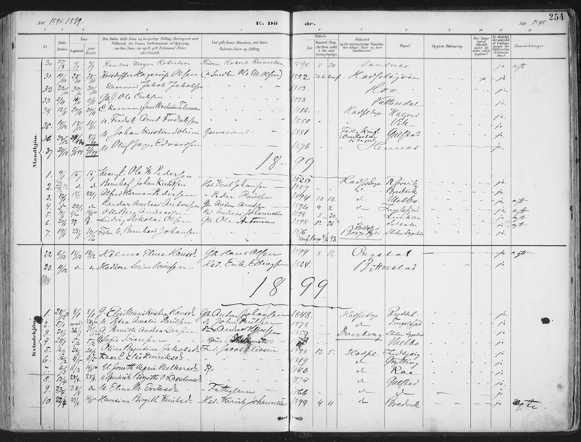 Ministerialprotokoller, klokkerbøker og fødselsregistre - Nordland, SAT/A-1459/888/L1246: Parish register (official) no. 888A12, 1891-1903, p. 254