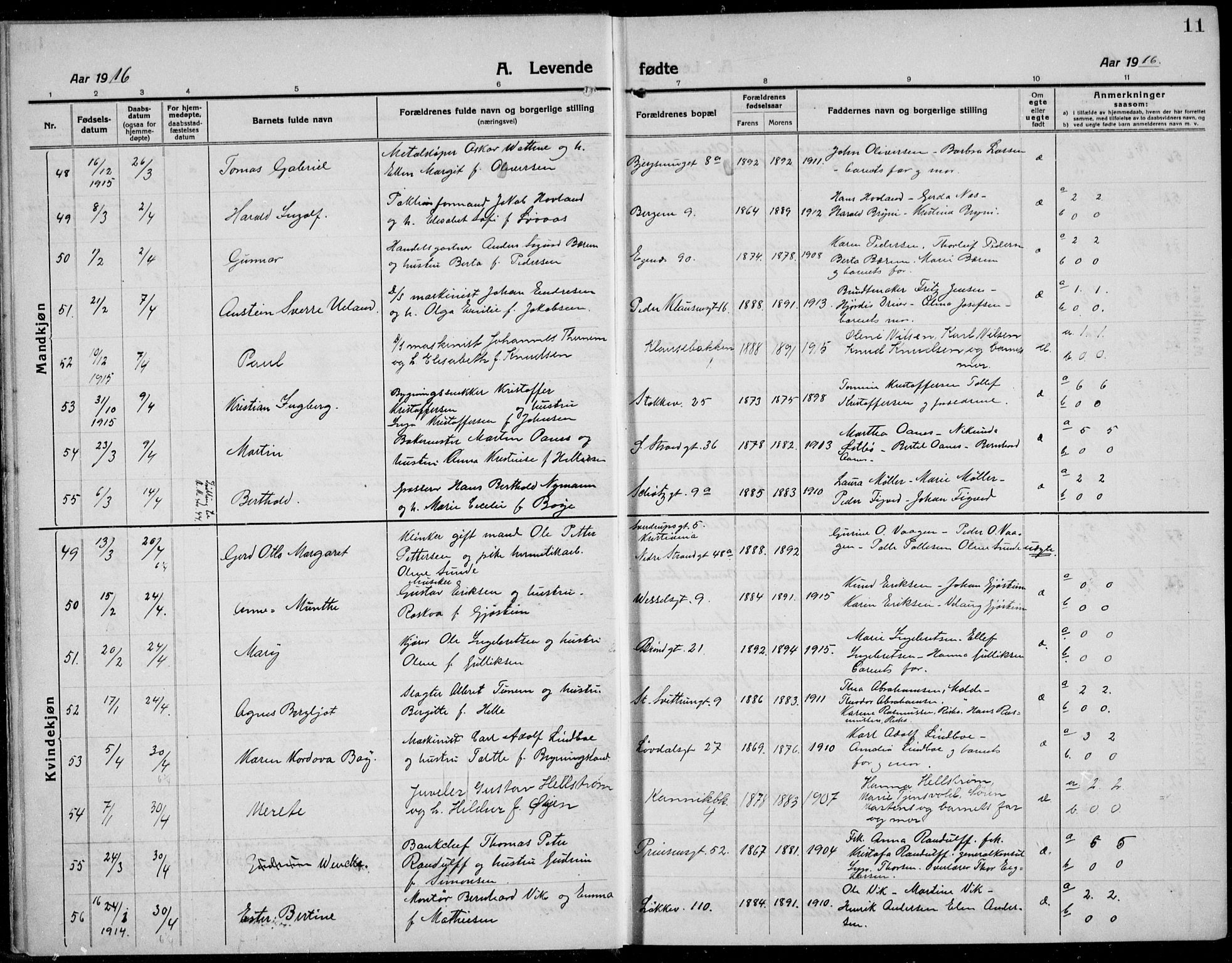 Domkirken sokneprestkontor, AV/SAST-A-101812/001/30/30BB/L0019: Parish register (copy) no. B 19, 1915-1932, p. 11