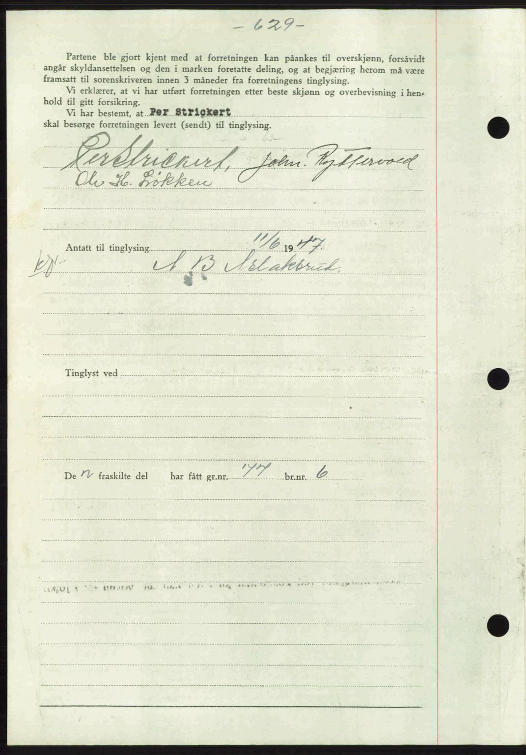 Gauldal sorenskriveri, SAT/A-0014/1/2/2C: Mortgage book no. A3, 1947-1947, Diary no: : 720/1947