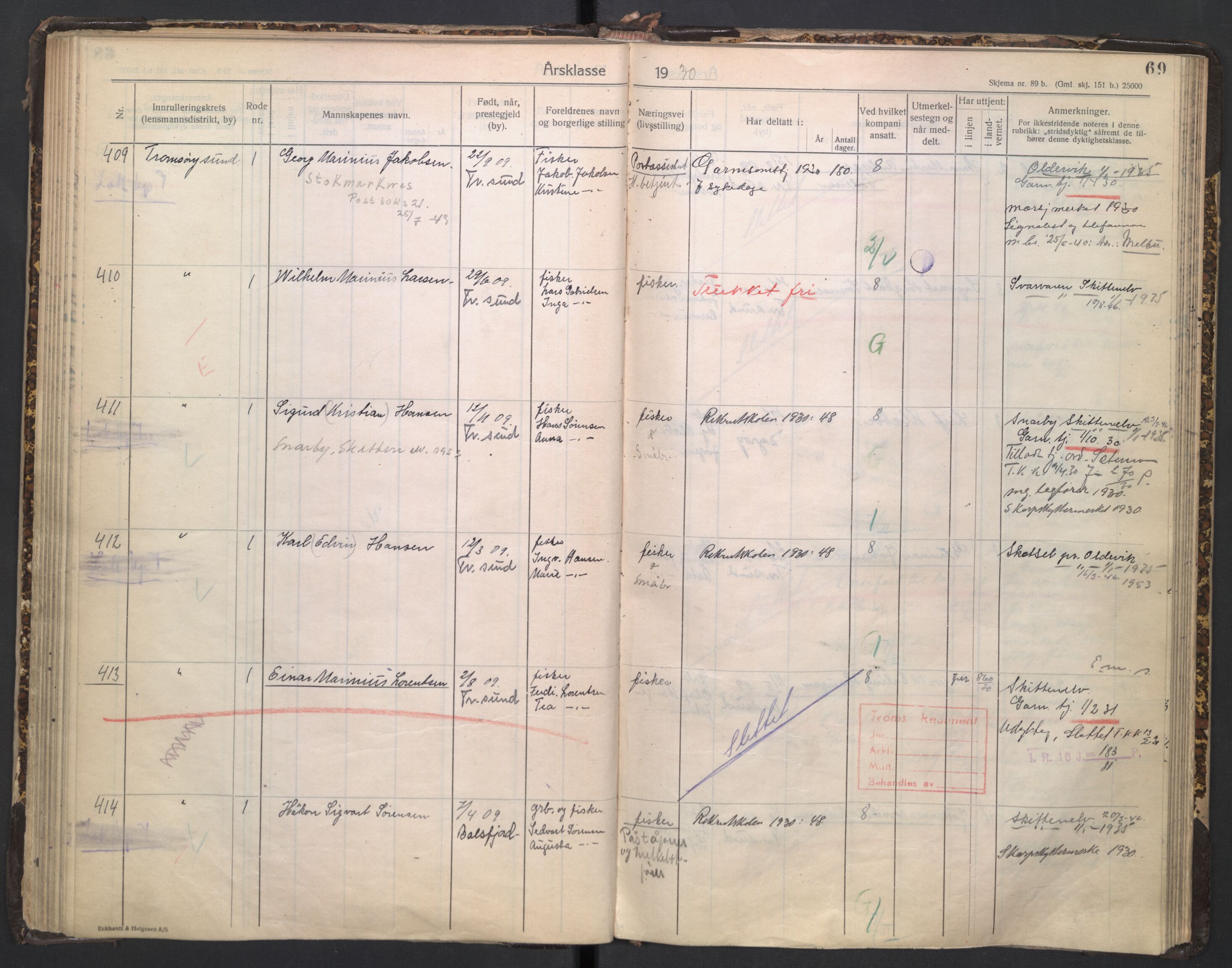 Forsvaret, Troms infanteriregiment nr. 16, AV/RA-RAFA-3146/P/Pa/L0005/0003: Ruller / Rulle for regimentets stridende menige mannskaper, årsklasse 1930, 1930, p. 69