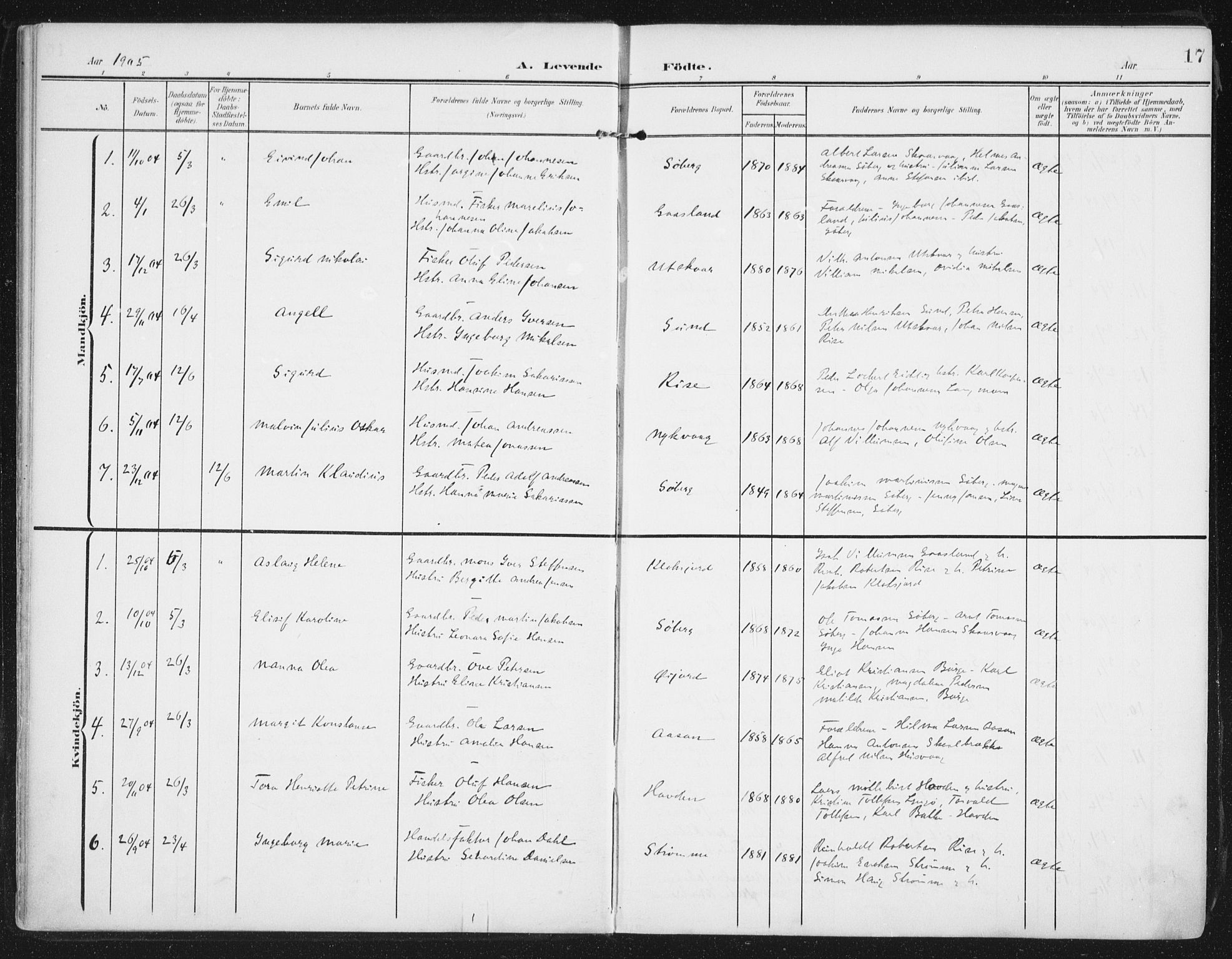 Ministerialprotokoller, klokkerbøker og fødselsregistre - Nordland, SAT/A-1459/892/L1321: Parish register (official) no. 892A02, 1902-1918, p. 17