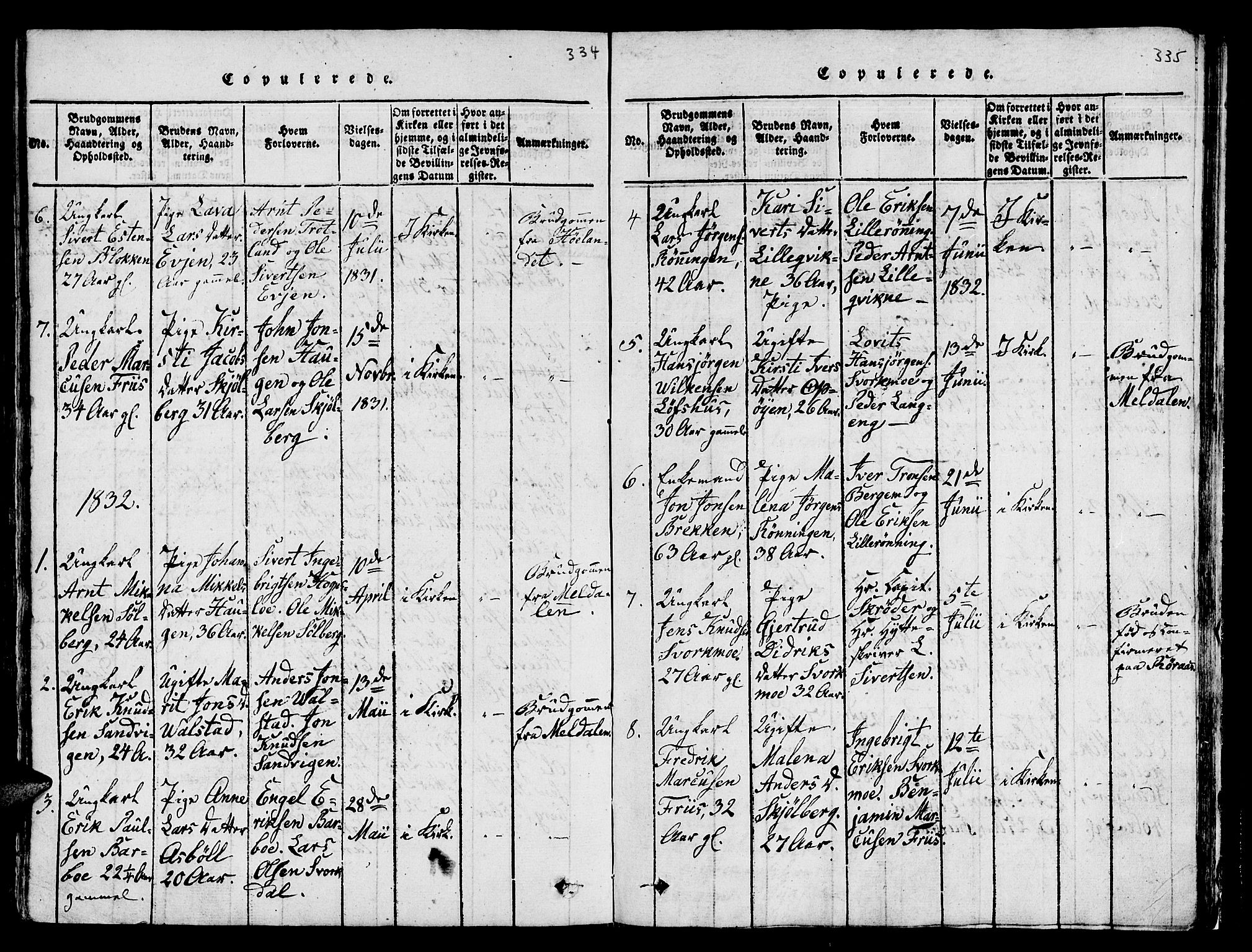 Ministerialprotokoller, klokkerbøker og fødselsregistre - Sør-Trøndelag, SAT/A-1456/671/L0842: Parish register (copy) no. 671C01, 1816-1867, p. 334-335
