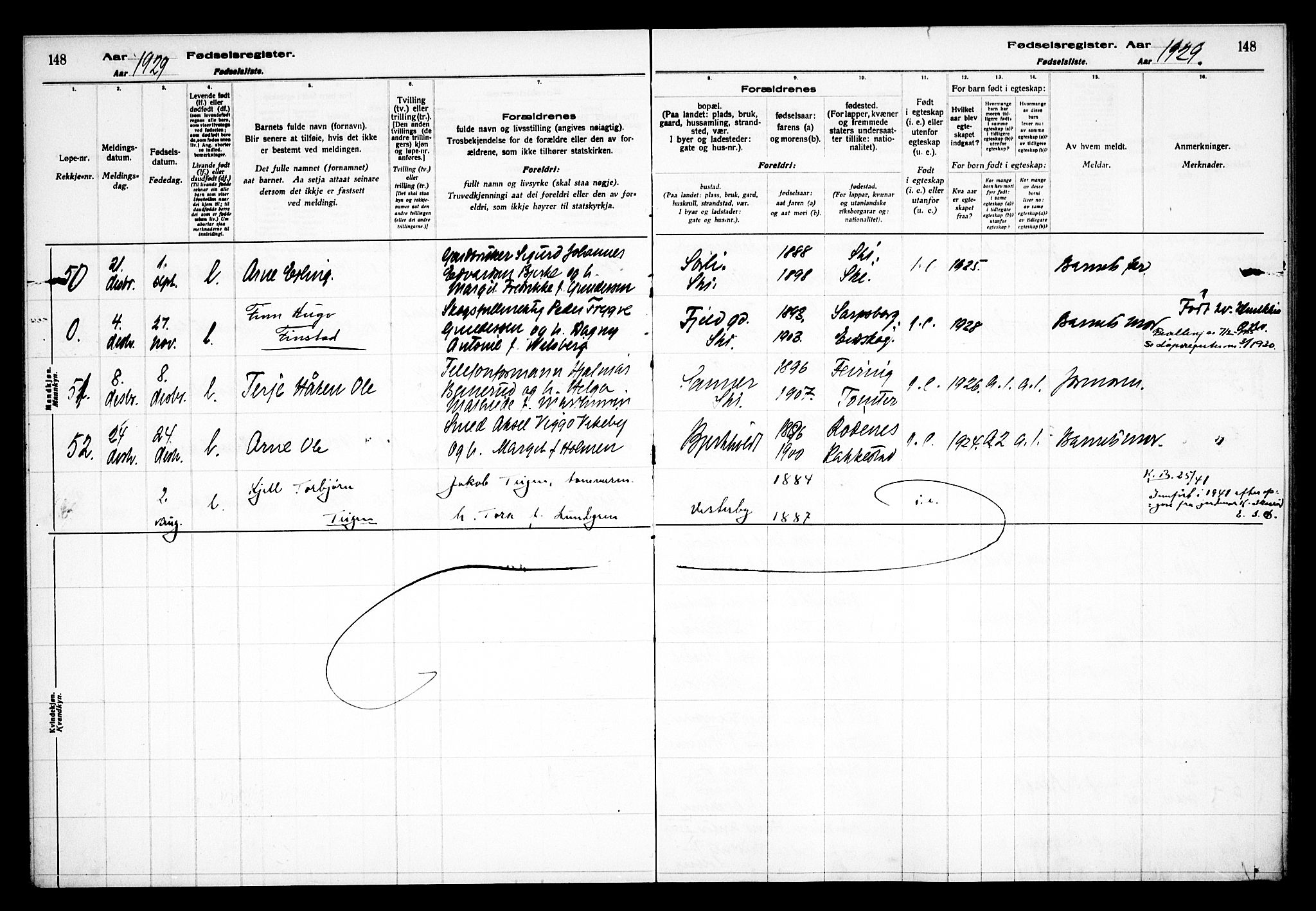 Kråkstad prestekontor Kirkebøker, SAO/A-10125a/J/Jb/L0001: Birth register no. II 1, 1916-1936, p. 148