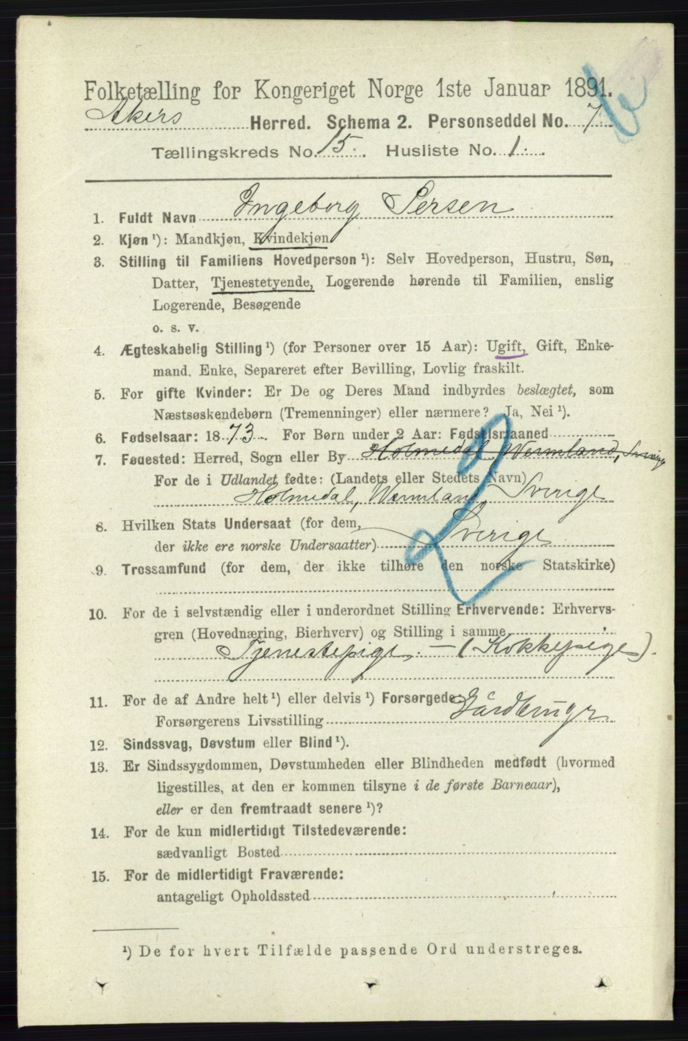 RA, 1891 census for 0218 Aker, 1891, p. 13329