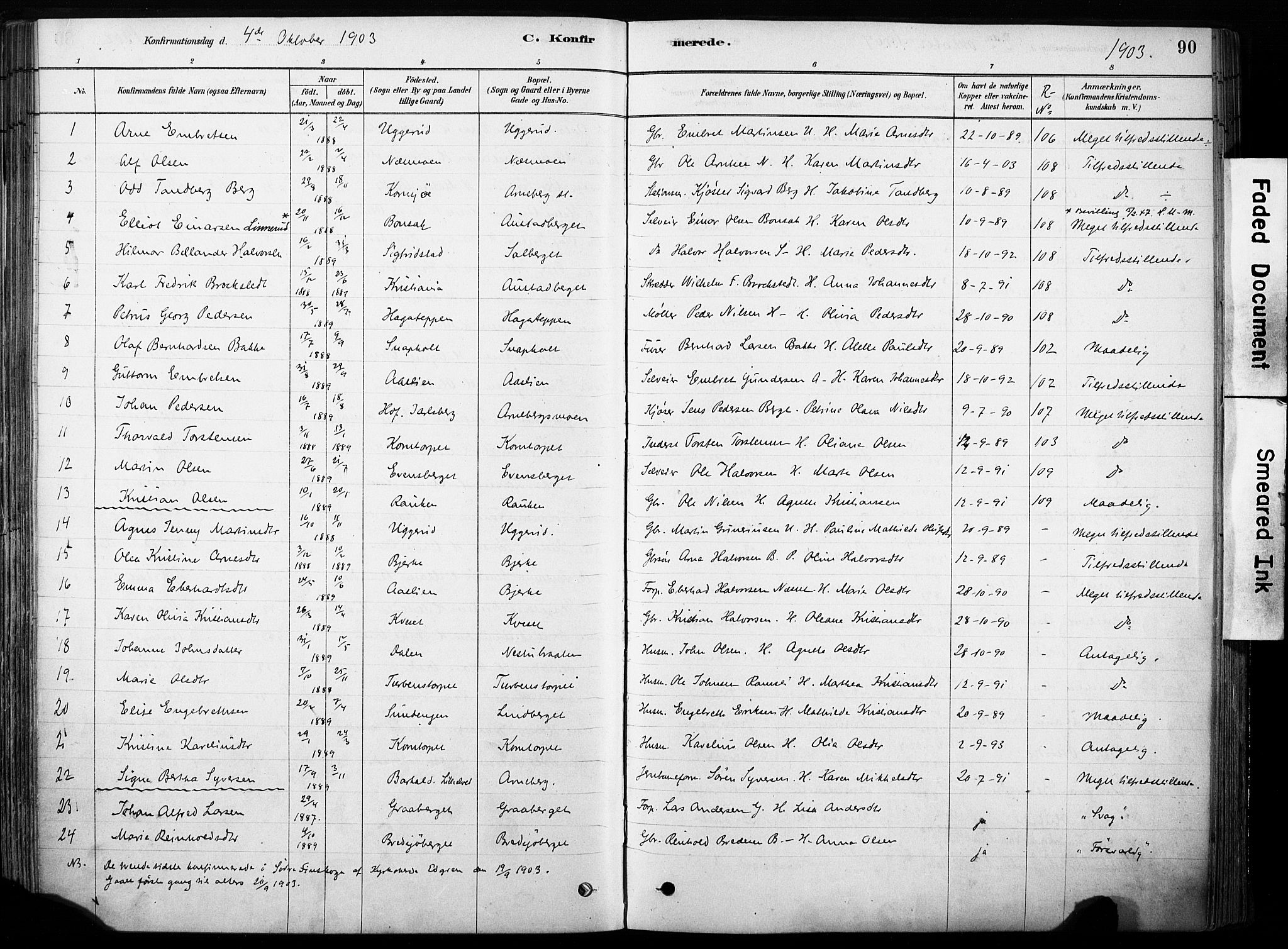 Hof prestekontor, SAH/PREST-038/H/Ha/Haa/L0011: Parish register (official) no. 11, 1879-1911, p. 90