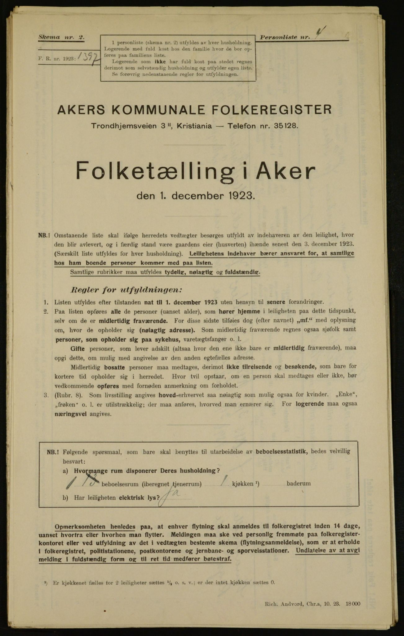 , Municipal Census 1923 for Aker, 1923, p. 16493