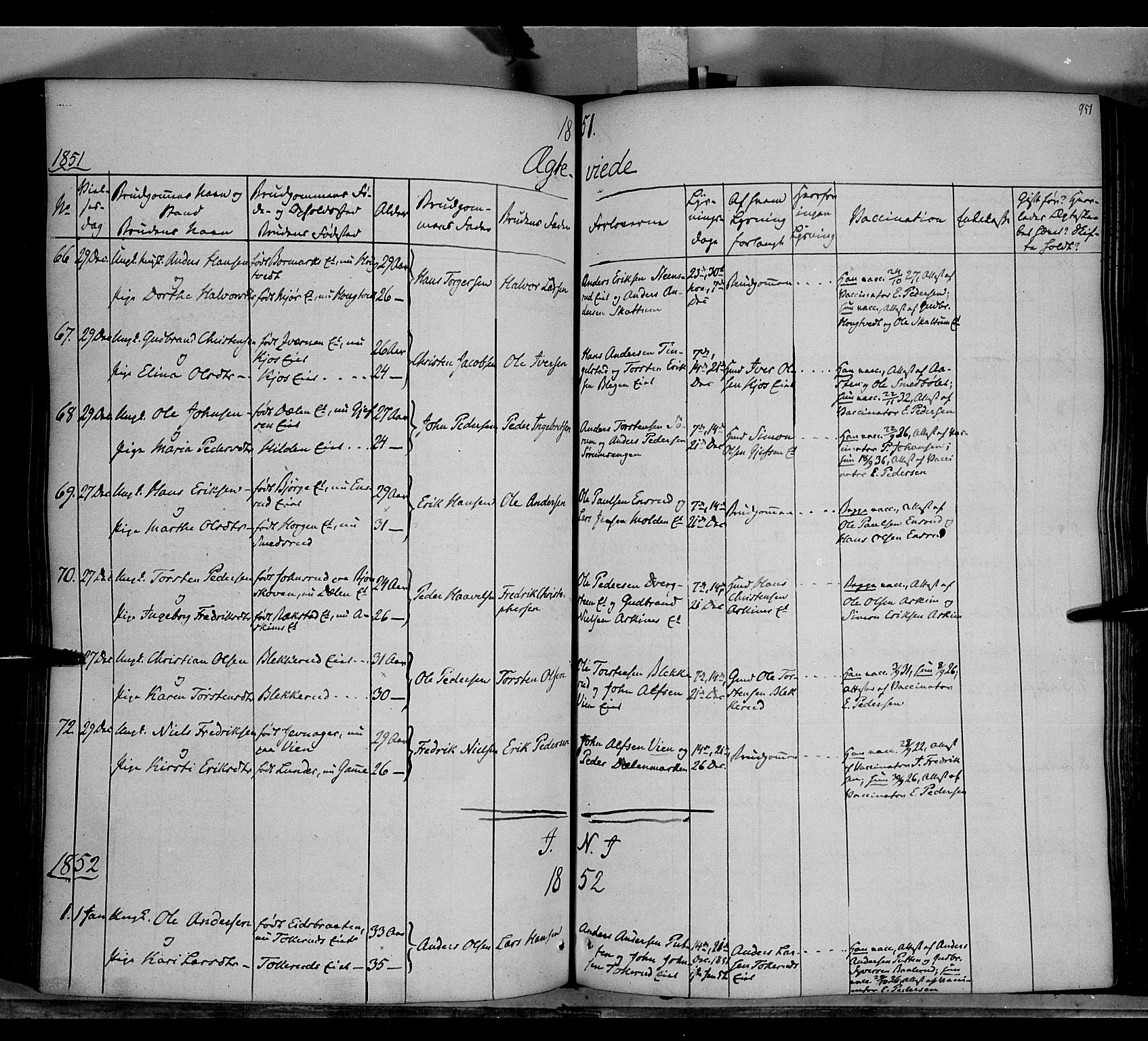 Gran prestekontor, SAH/PREST-112/H/Ha/Haa/L0011: Parish register (official) no. 11, 1842-1856, p. 950-951